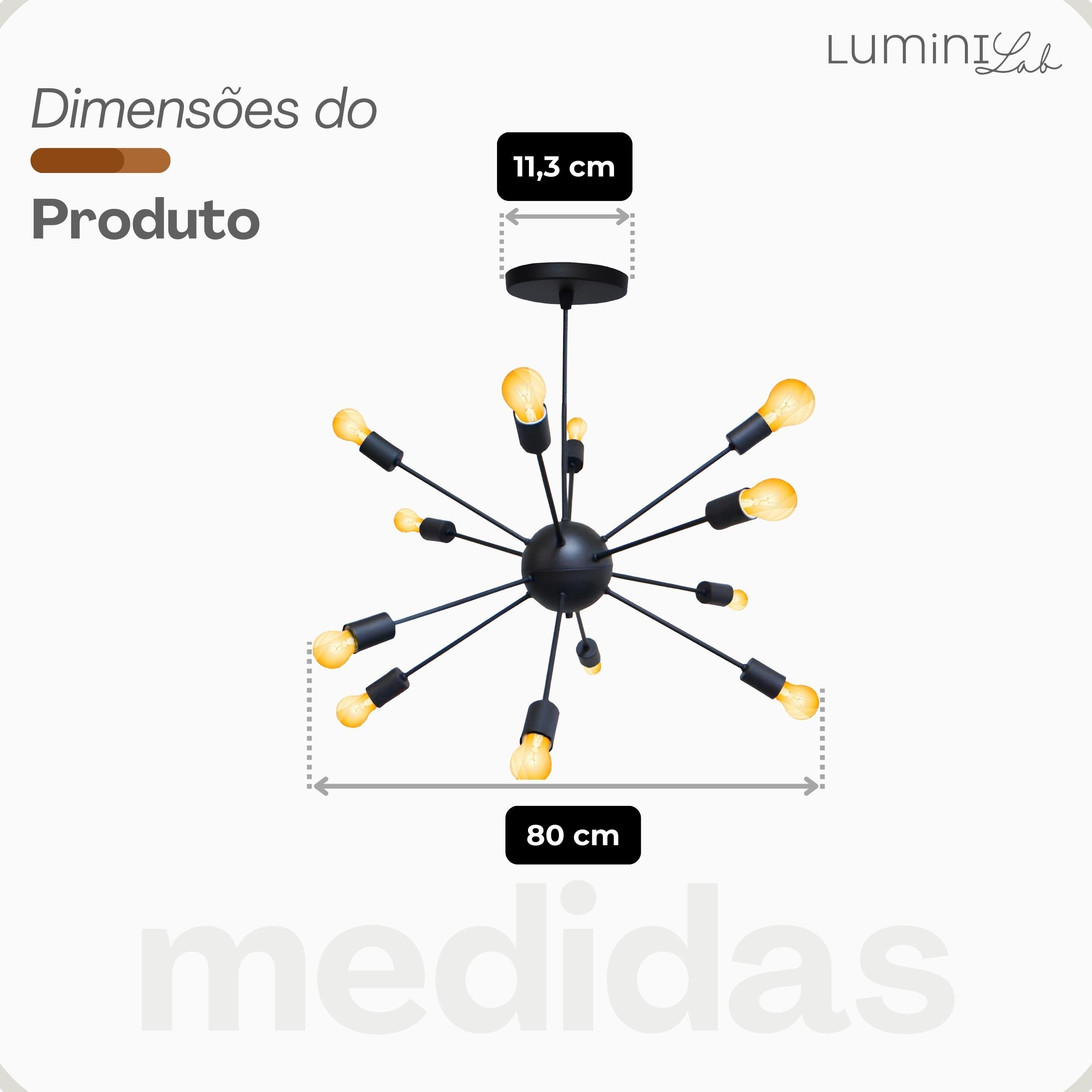 Pendente Sputnik Aluminio Teto E27 12 Luzes Lumini Lab