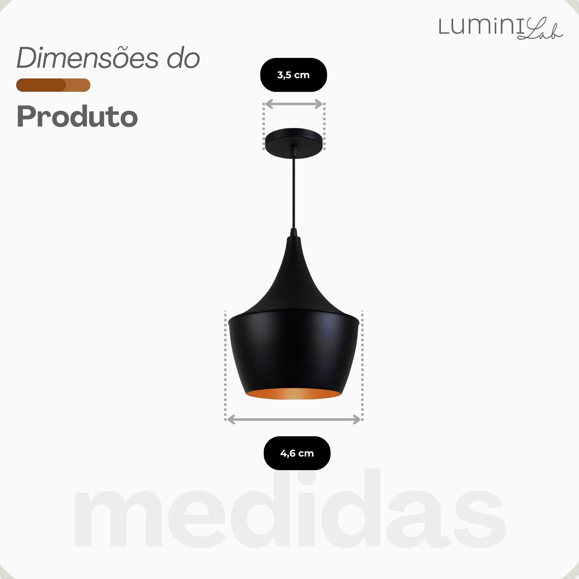 Pendente New Yorque Aluminio Teto Cabo 1 metro 1 Luz E27 Bivolt Lumini Lab