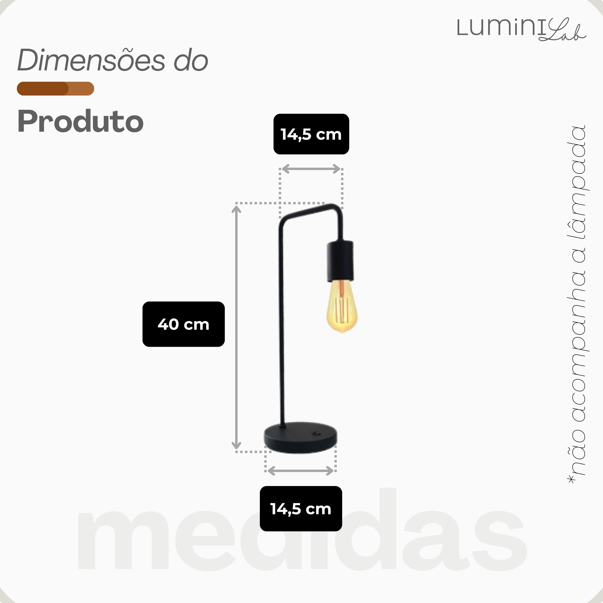 Luminaria de Mesa Vintage Aluminio E27 1 Luz Fixa Lumini Lab