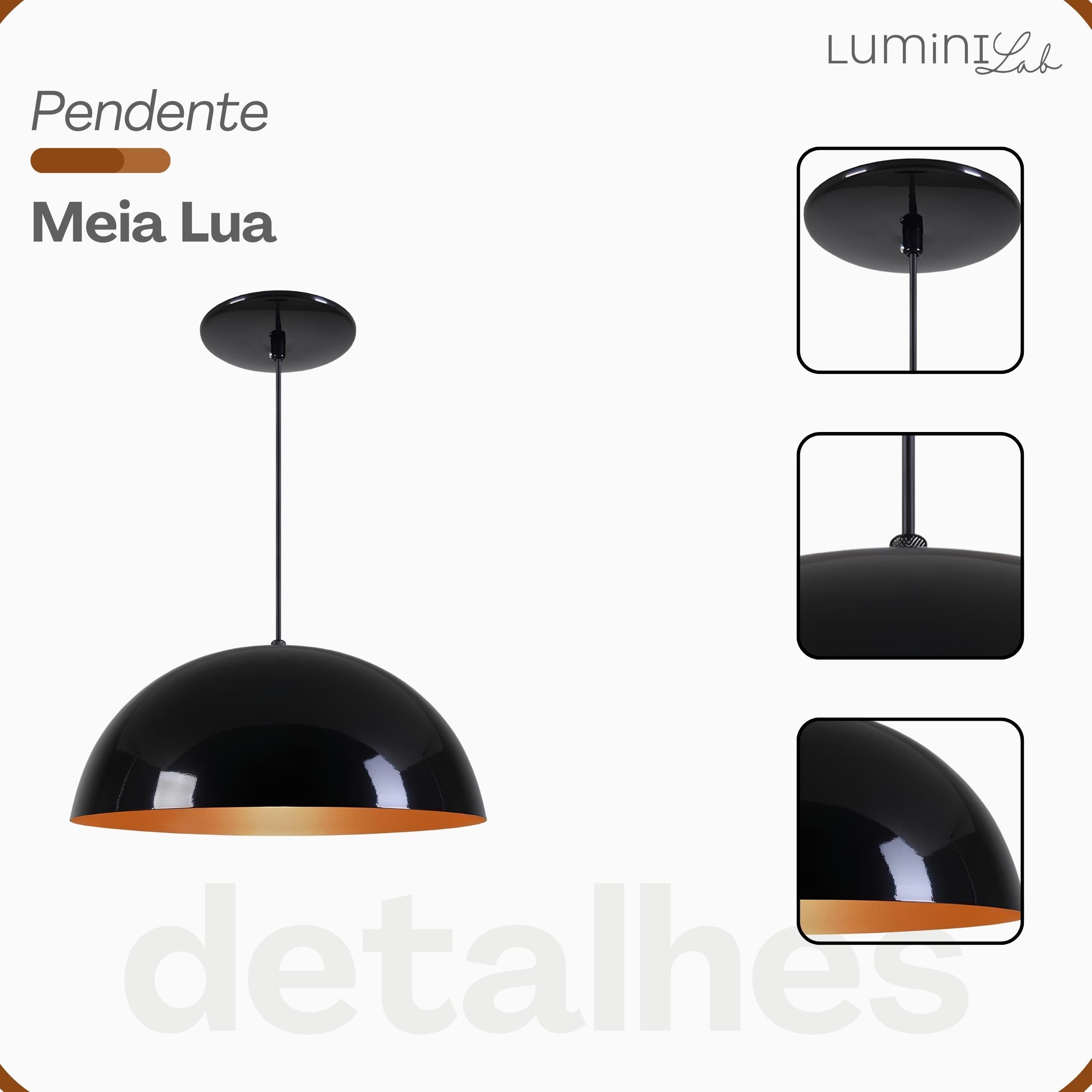 Pendente Meia Lua 48 cm Aluminio Teto E27 1 Luz Lumini Lab