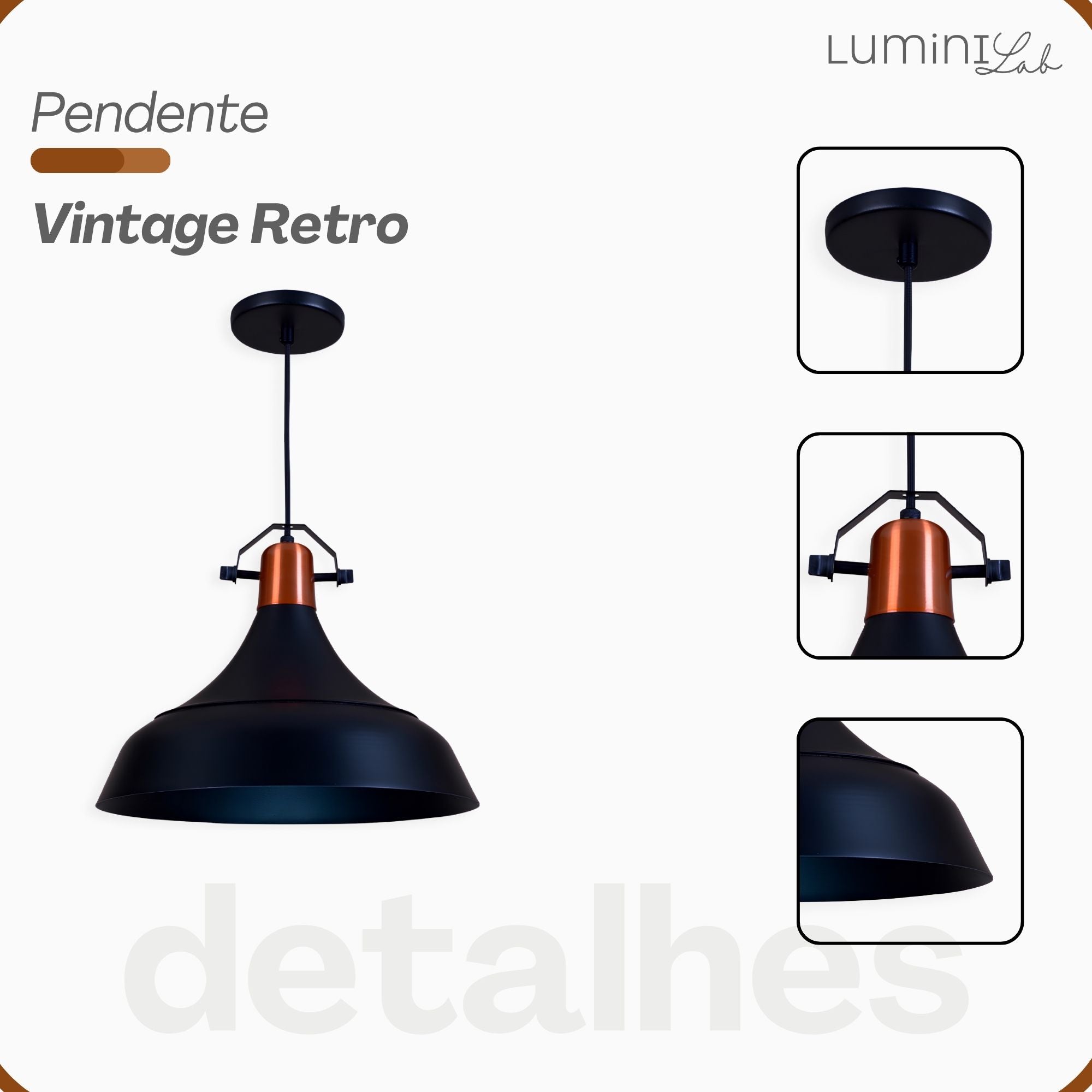 Pendente Vintage Retro Aluminio Teto E27 1 Luz Lumini Lab