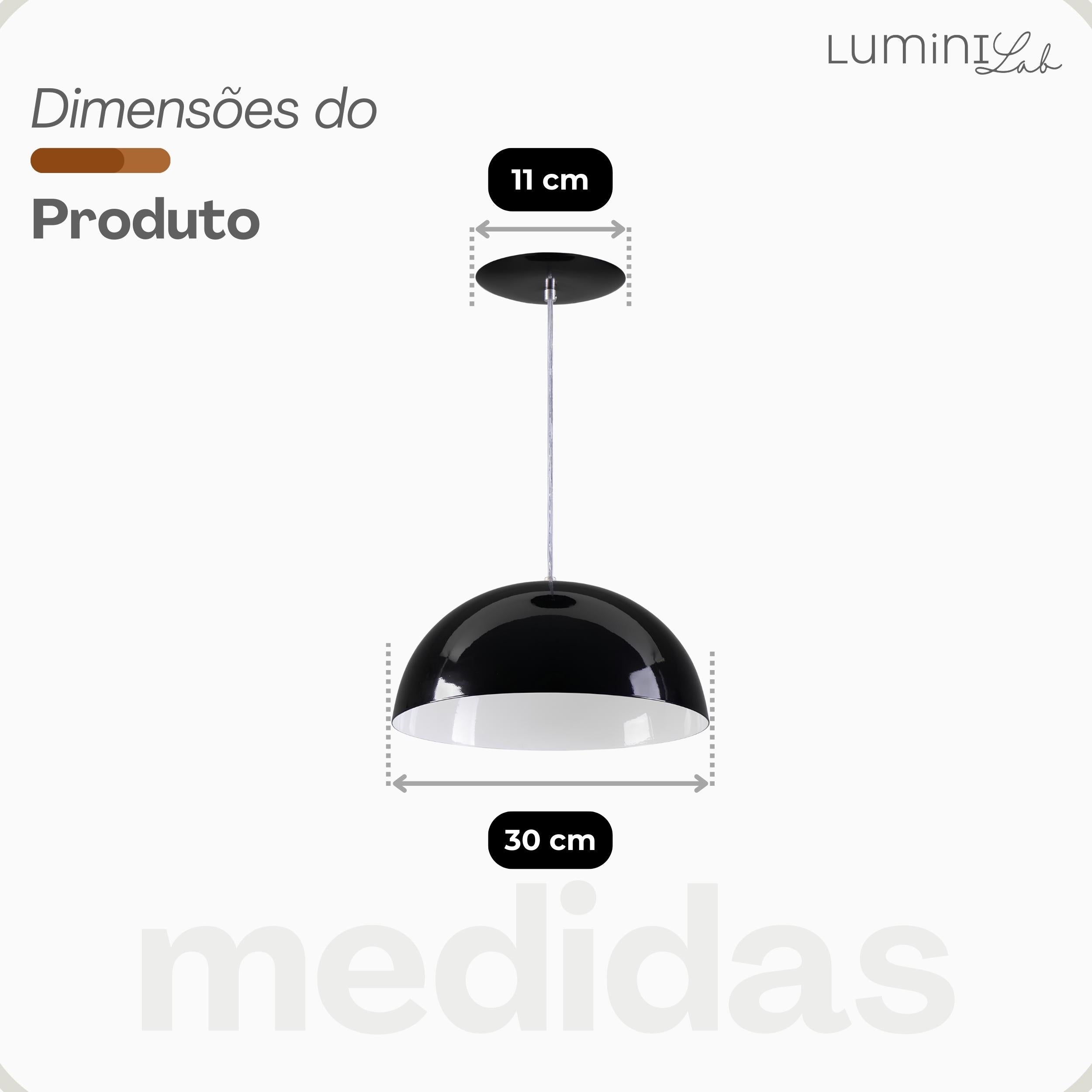 Pendente Meia Lua 30 cm Aluminio Teto E27 1 Luz Lumini Lab