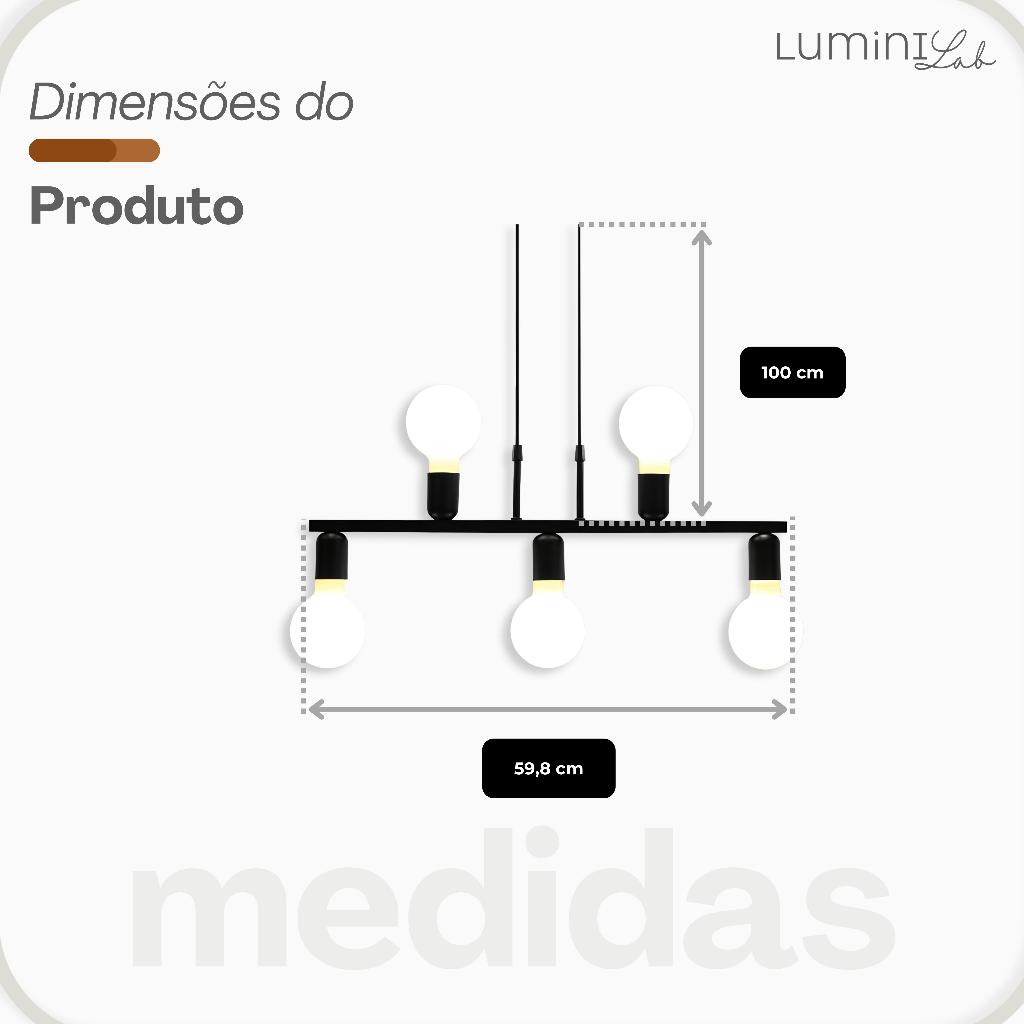 Pendente Tugson Aluminio Teto Cabo 1 metro 5 Luzes E27 Bivolt Lumini Lab