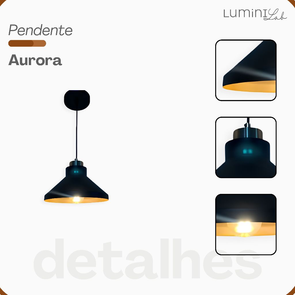 Pendente Aurora Aluminio Teto E27 1 Luz Lumini Lab