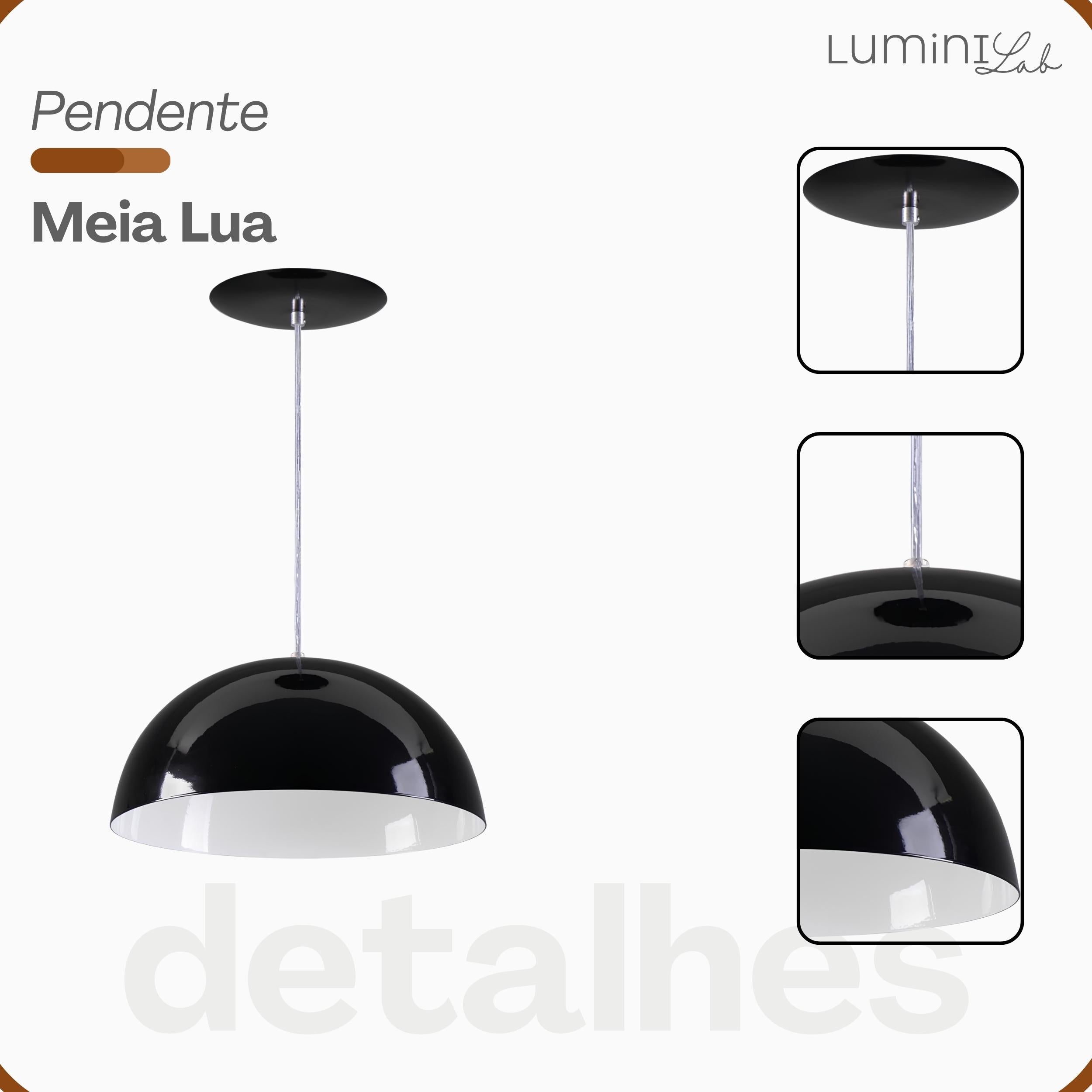 Pendente Meia Lua 30 cm Aluminio Teto E27 1 Luz Lumini Lab