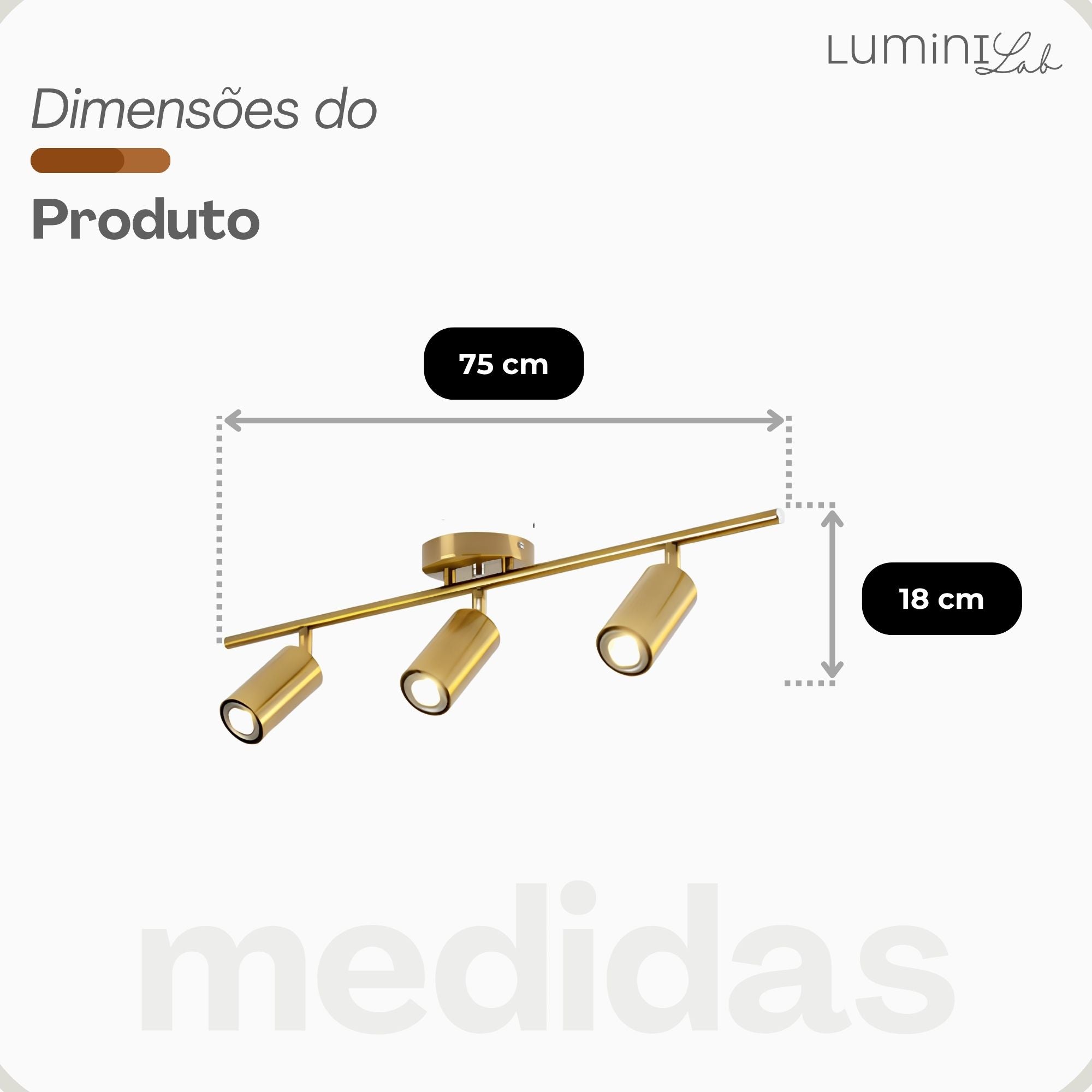 Spot Trilho Industrial Aluminio Teto 3 Luzes GU10 Bivolt Lumini Lab