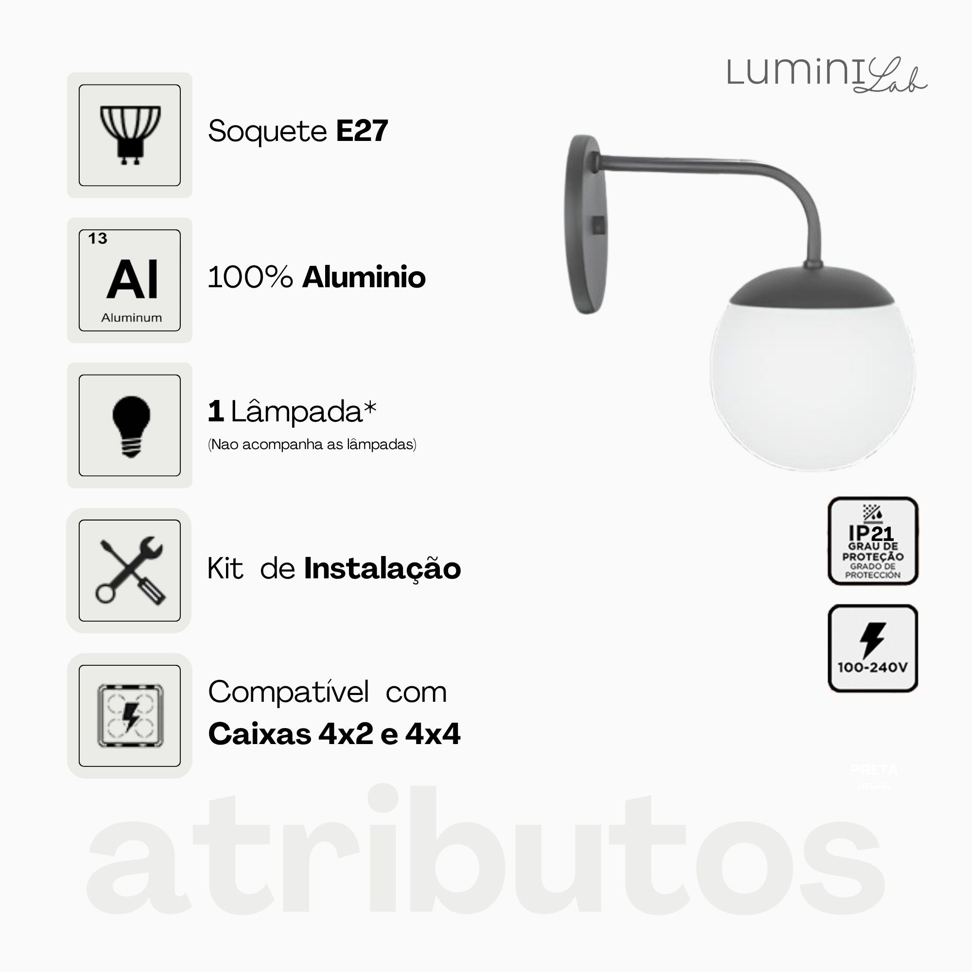 Arandela Hanover Aluminio D12 Parede G9 1 Luz Lumini Lab