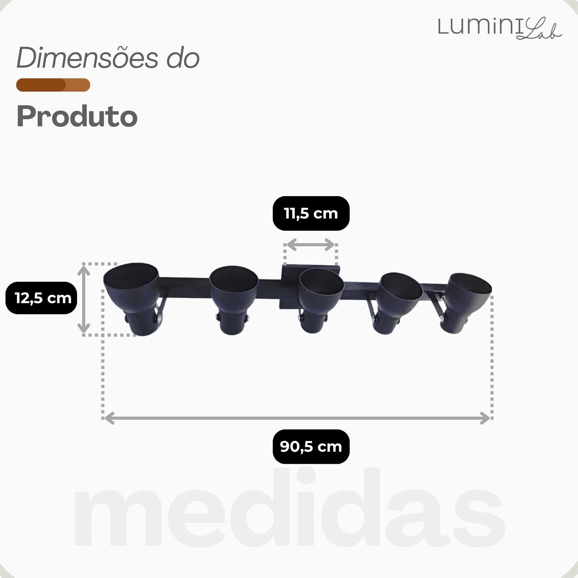 Spot Trilho Popular Aluminio Teto 5 Luzes E27 Bivolt Lumini Lab