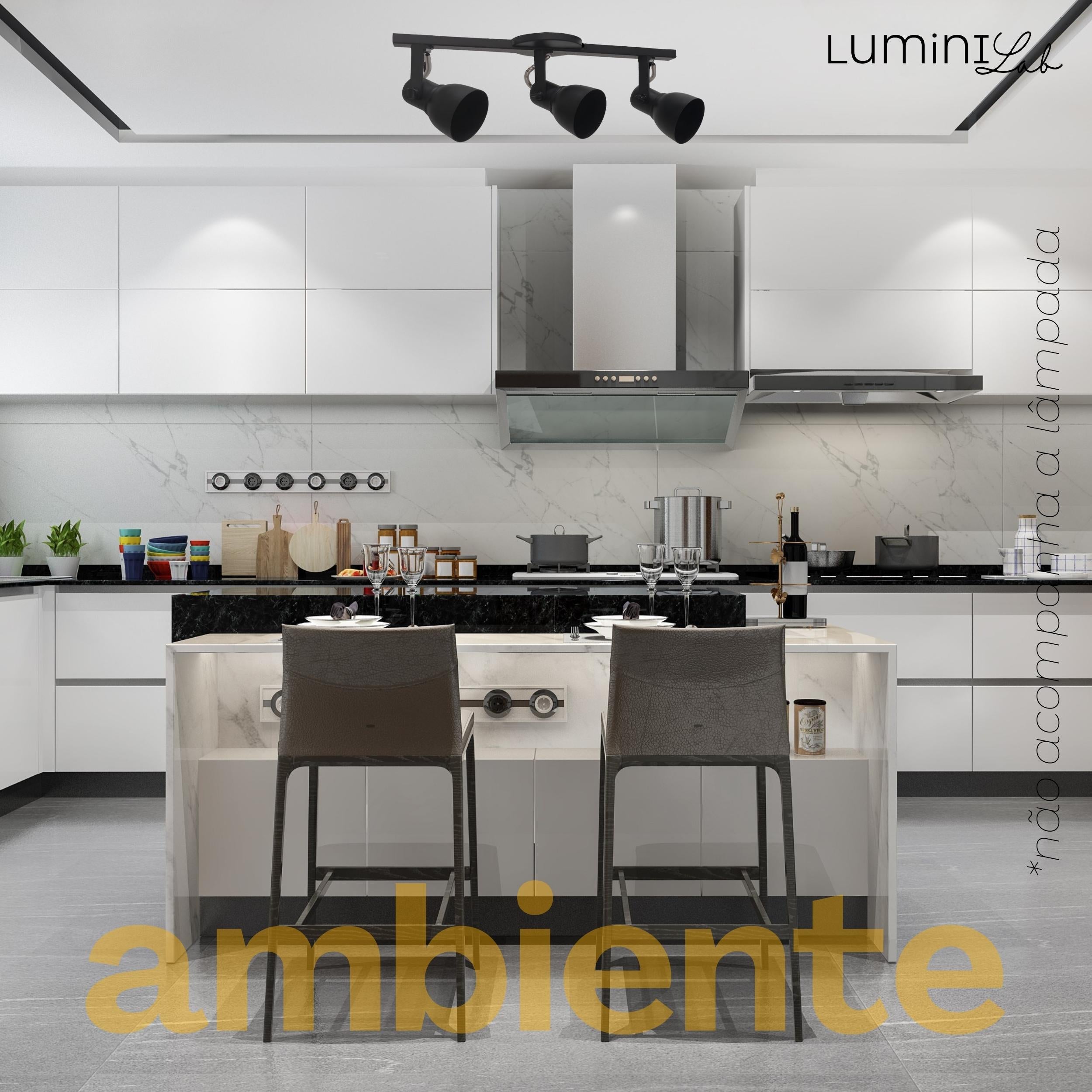 Spot Trilho Light Aluminio Teto E27 3 Luzes Lumini Lab