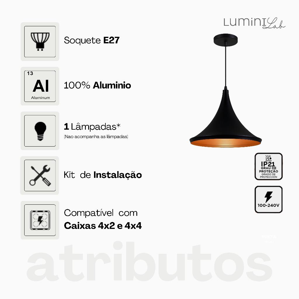 Pendente Tom Dixon Miami Aluminio Teto Cabo 1 metro 1 Luz E27 Bivolt Lumini Lab