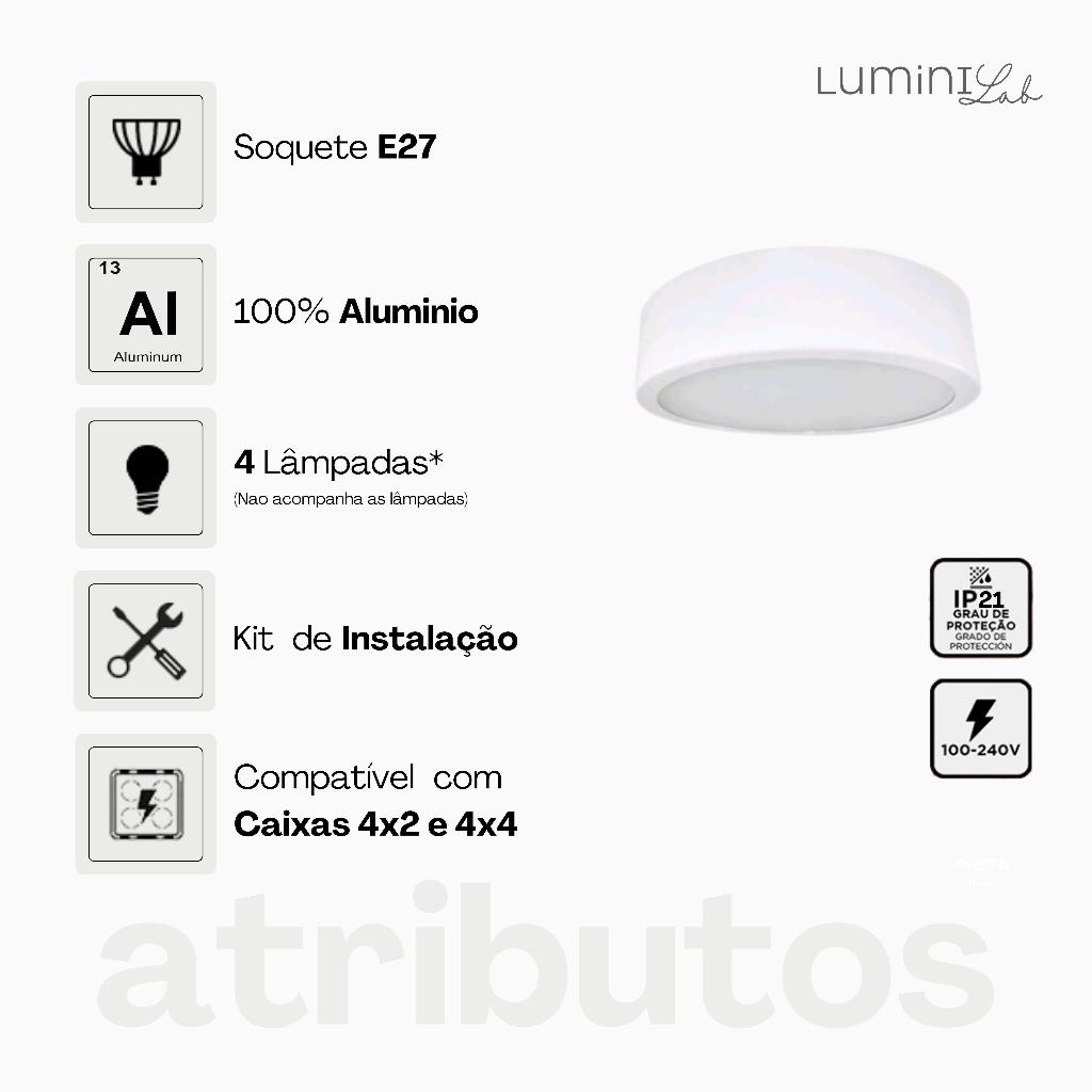Plafon D400 Aluminio Teto 3 Luzes E27 Bivolt Lumini Lab