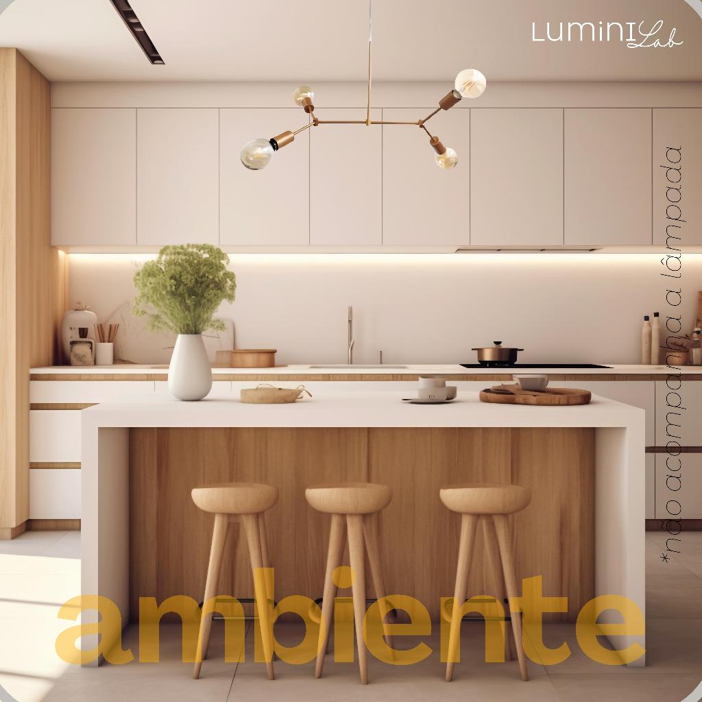 Pendente Teto Neuron Aluminio 4 Luzes E27 Cabo 1 metro Lumini Lab