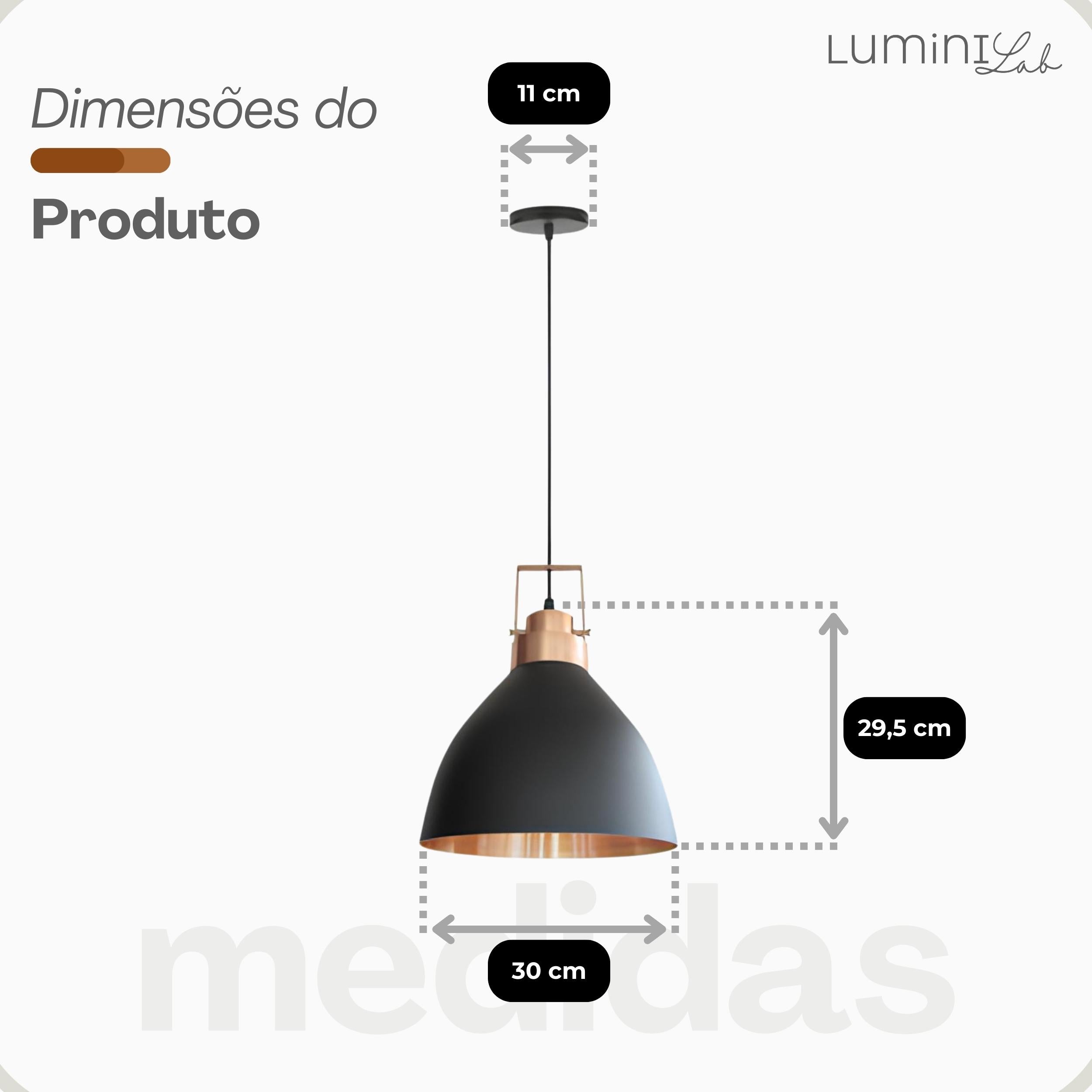 Pendente Aveiro 300 Aluminio Teto E27 1 Luz Lumini Lab