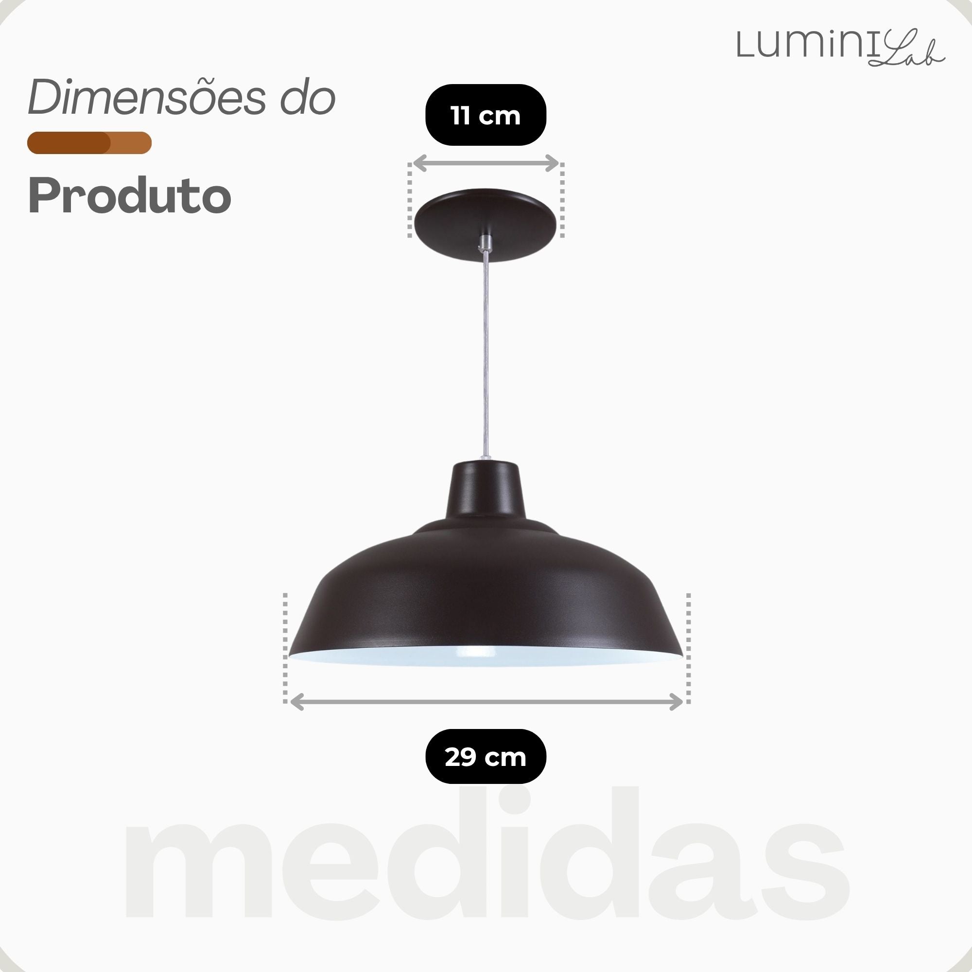 Pendente Retro Aluminio Teto Cabo 1 metro 1 Luz E27 Bivolt Lumini Lab