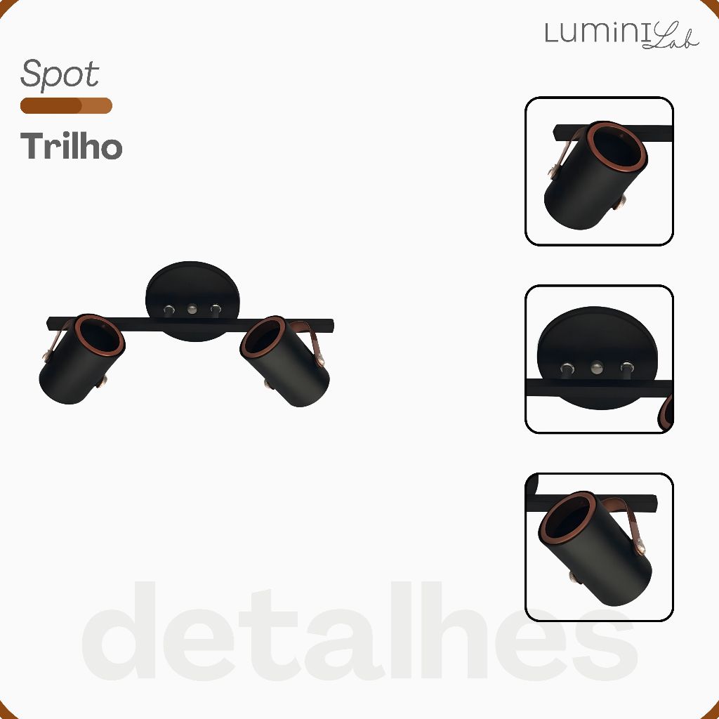 Spot Trilho Moderno Aluminio Teto GU10 2 Luzes Lumini Lab