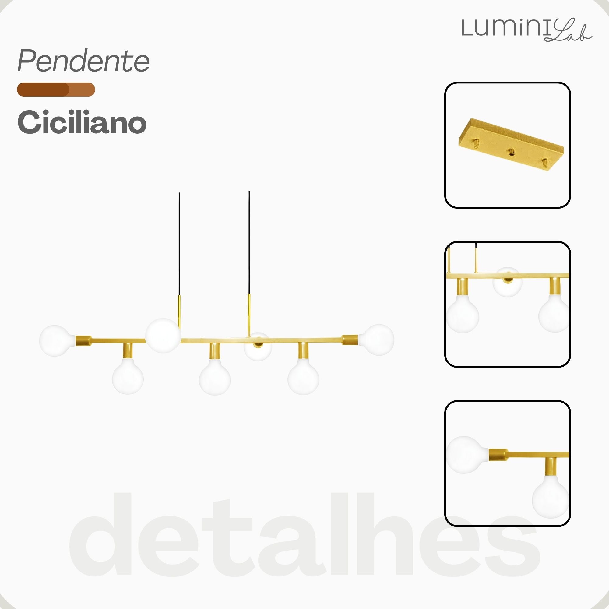 Pendente Ciciliano Aluminio Teto E27 7 Luzes Lumini Lab