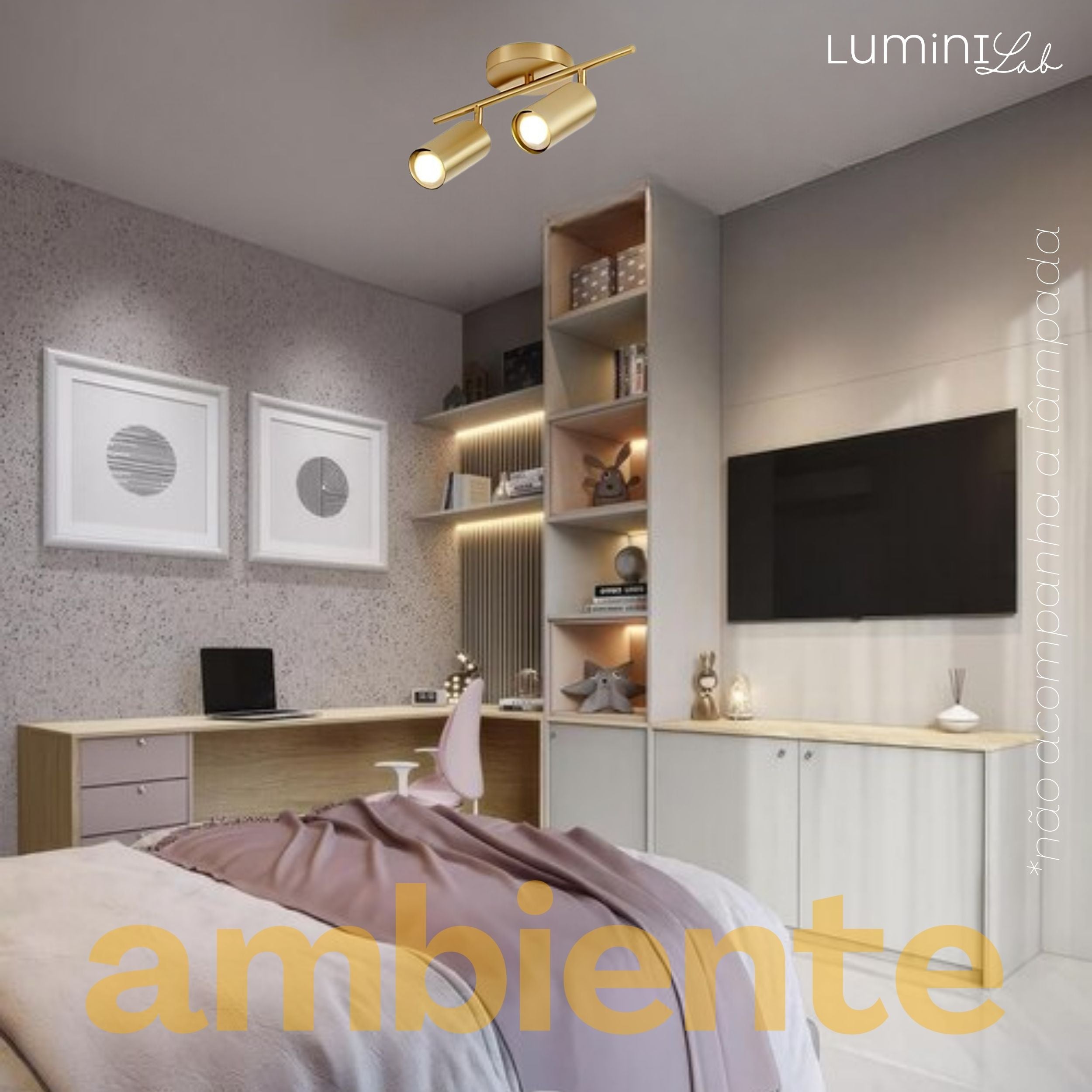Spot Trilho Industrial Aluminio Teto 2 Luzes GU10 Bivolt Lumini Lab