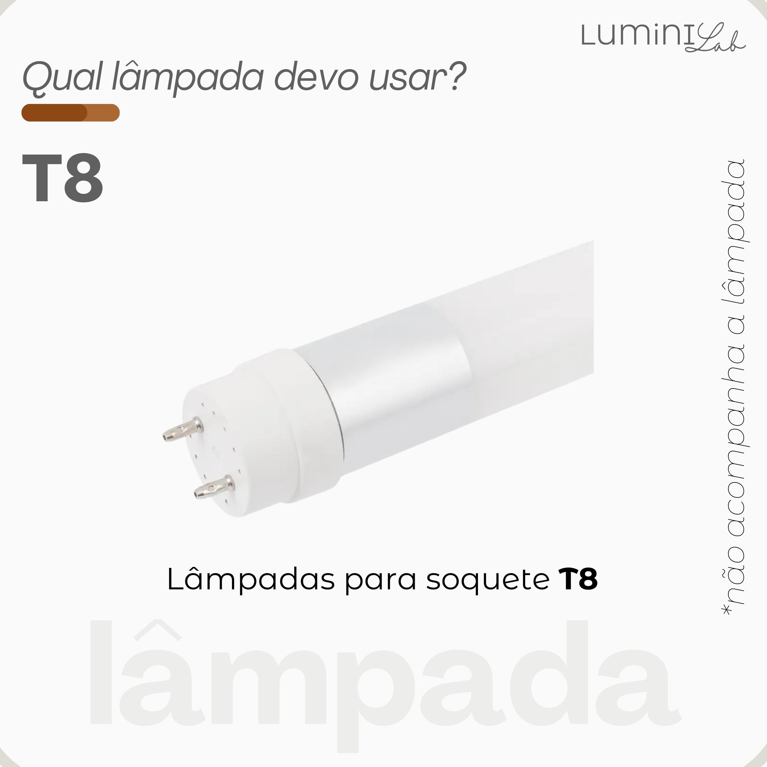 Pendente Office Aluminio Teto Cabo 1 metro 1 Luz T8 Bivolt Lumini Lab