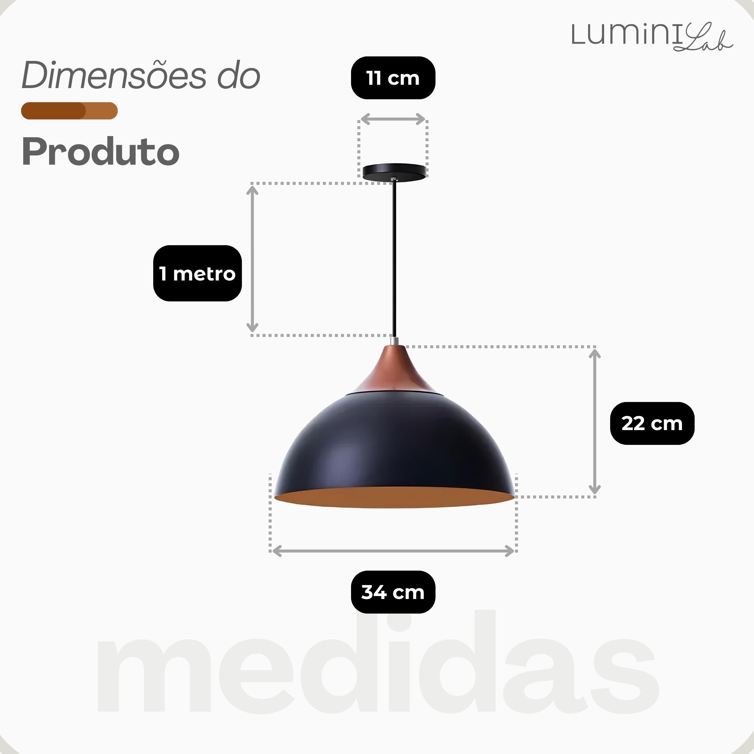 Pendente Industrial Roma Aluminio Teto Cabo 1 metro 1 Luz E27 Bivolt Lumini Lab