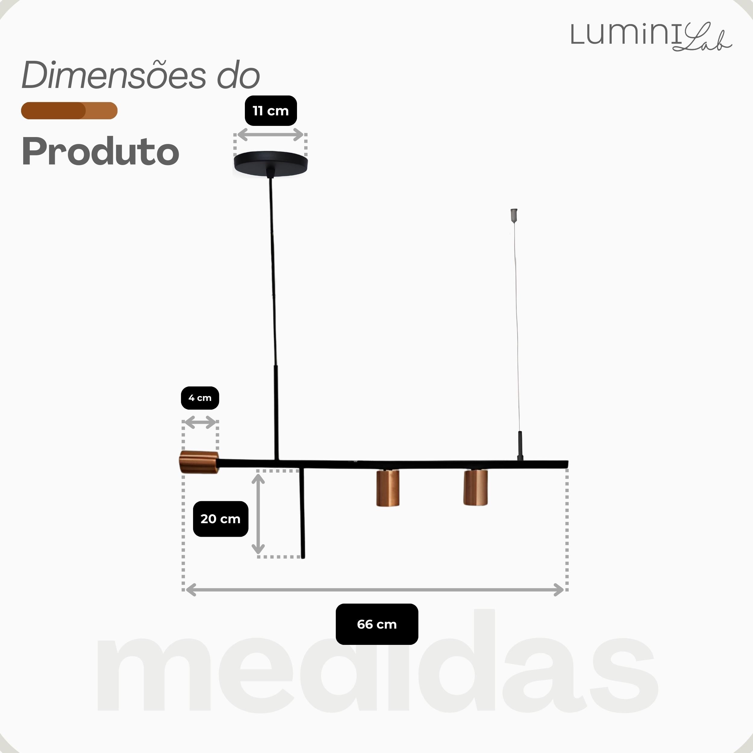 Pendente Fuzue Aluminio Teto E27 3 Luzes Lumini Lab