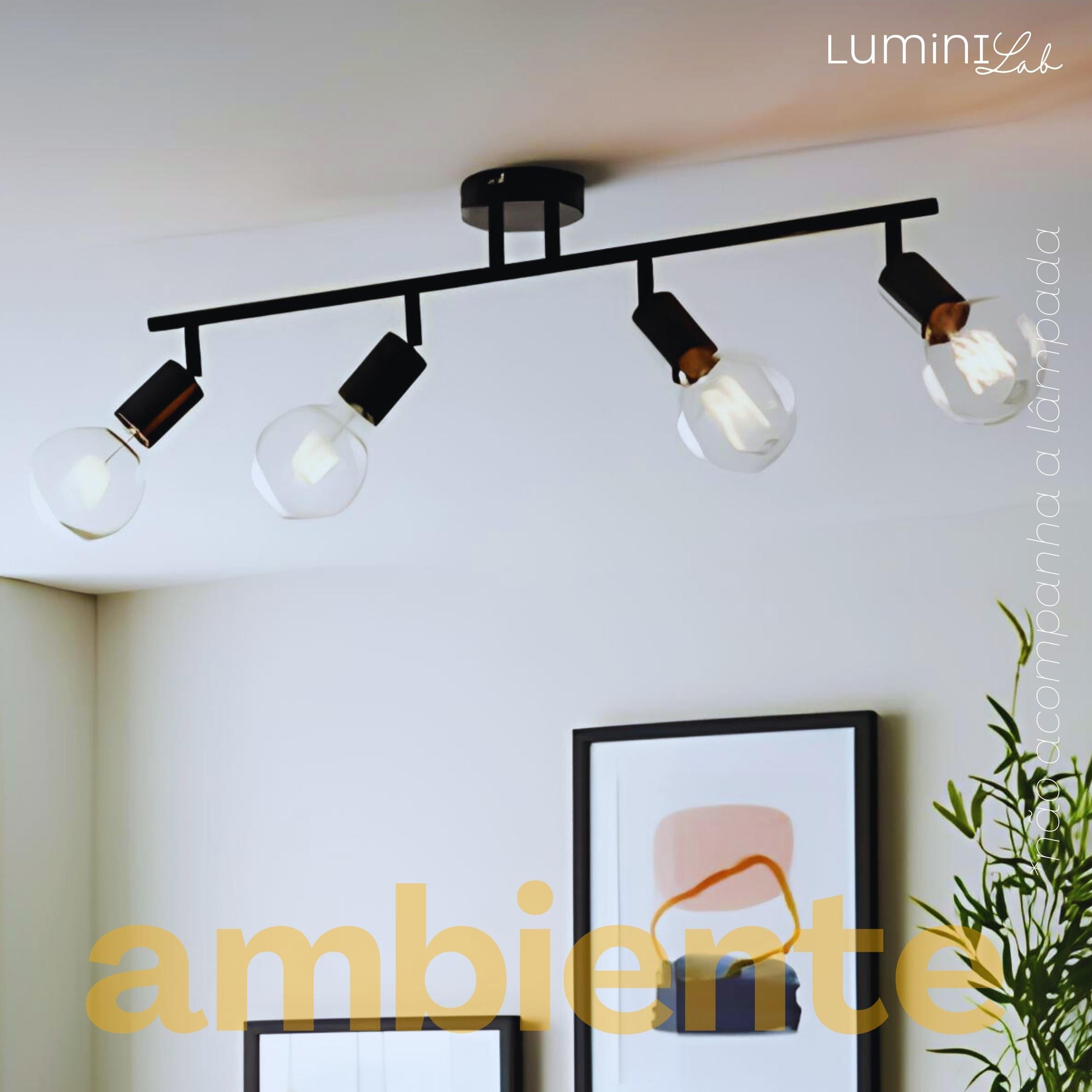 Spot Trilho Koppla Aluminio Teto E27 4 Luzes Lumini Lab