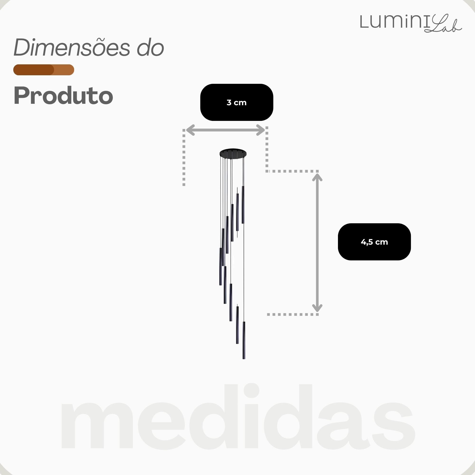 Pendente Arcana Aluminio Teto Cabo 1 metro 10 Luzes GU10 Bivolt Lumini Lab
