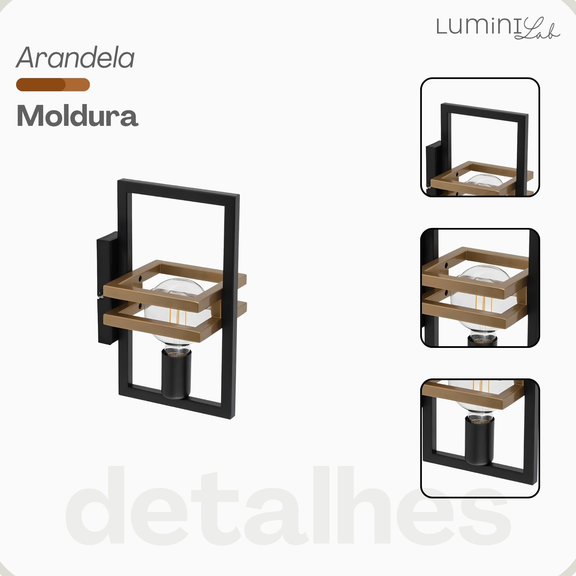Arandela Moldura Aluminio Parede 1 Luz E27 Bivolt Lumini Lab