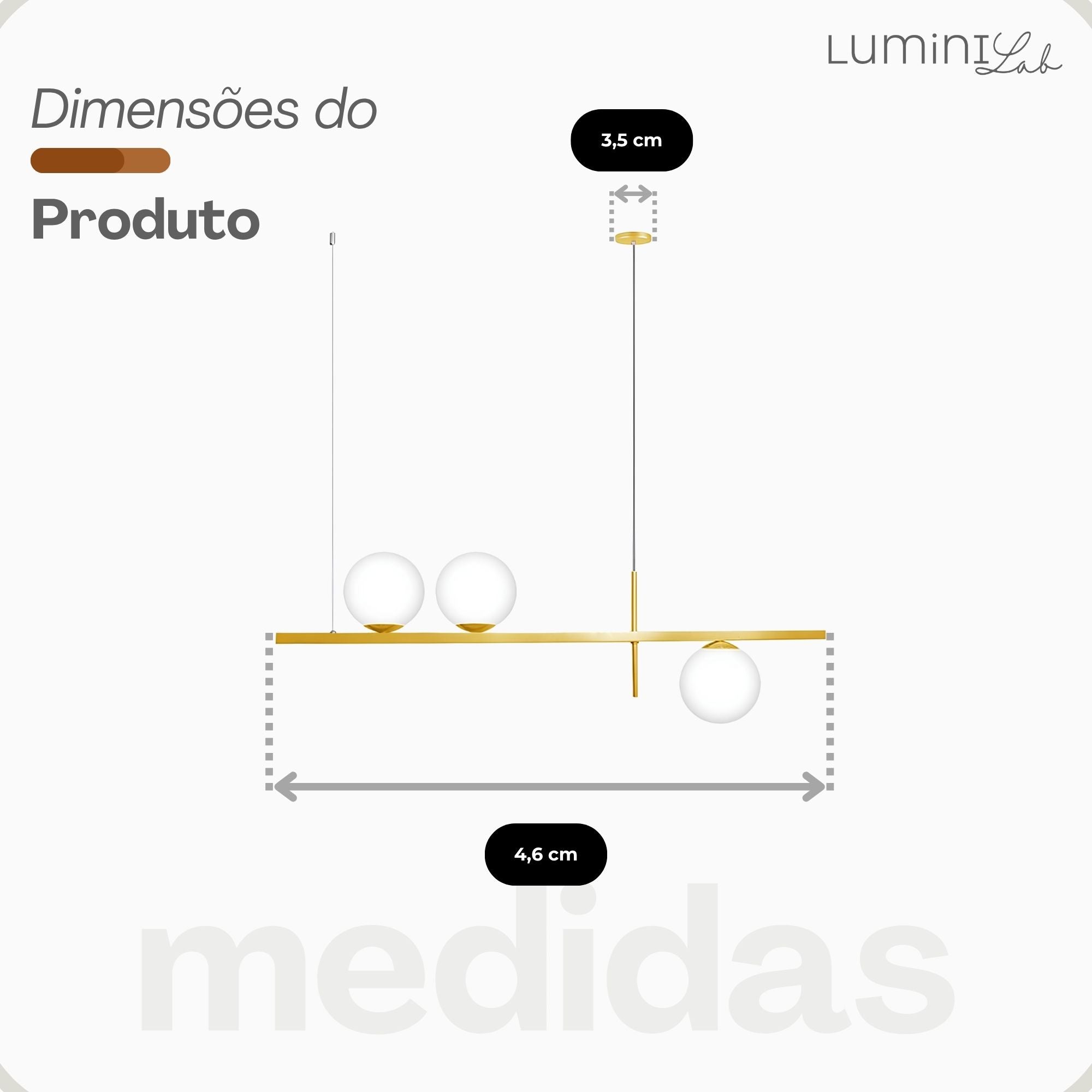 Pendente Linea Aluminio Teto Cabo 1 metro 3 Luzes G9 D12 Bivolt Lumini Lab
