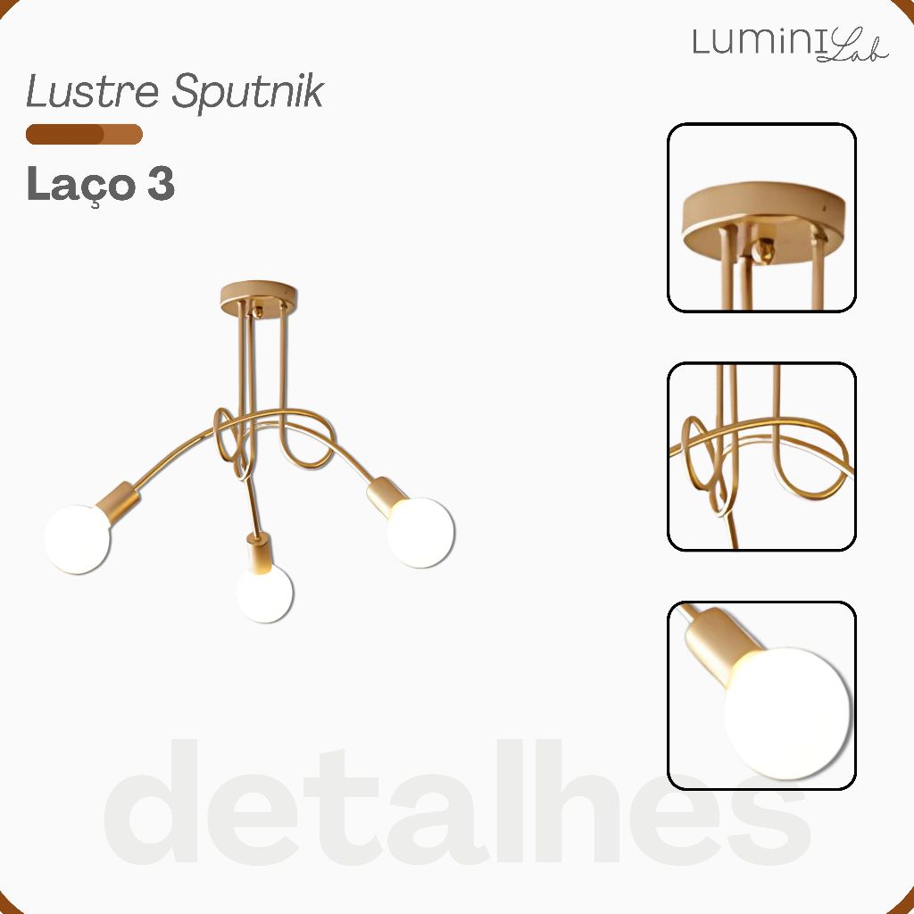 Plafon Laço Aluminio Teto E27 3 Luzes Lumini Lab