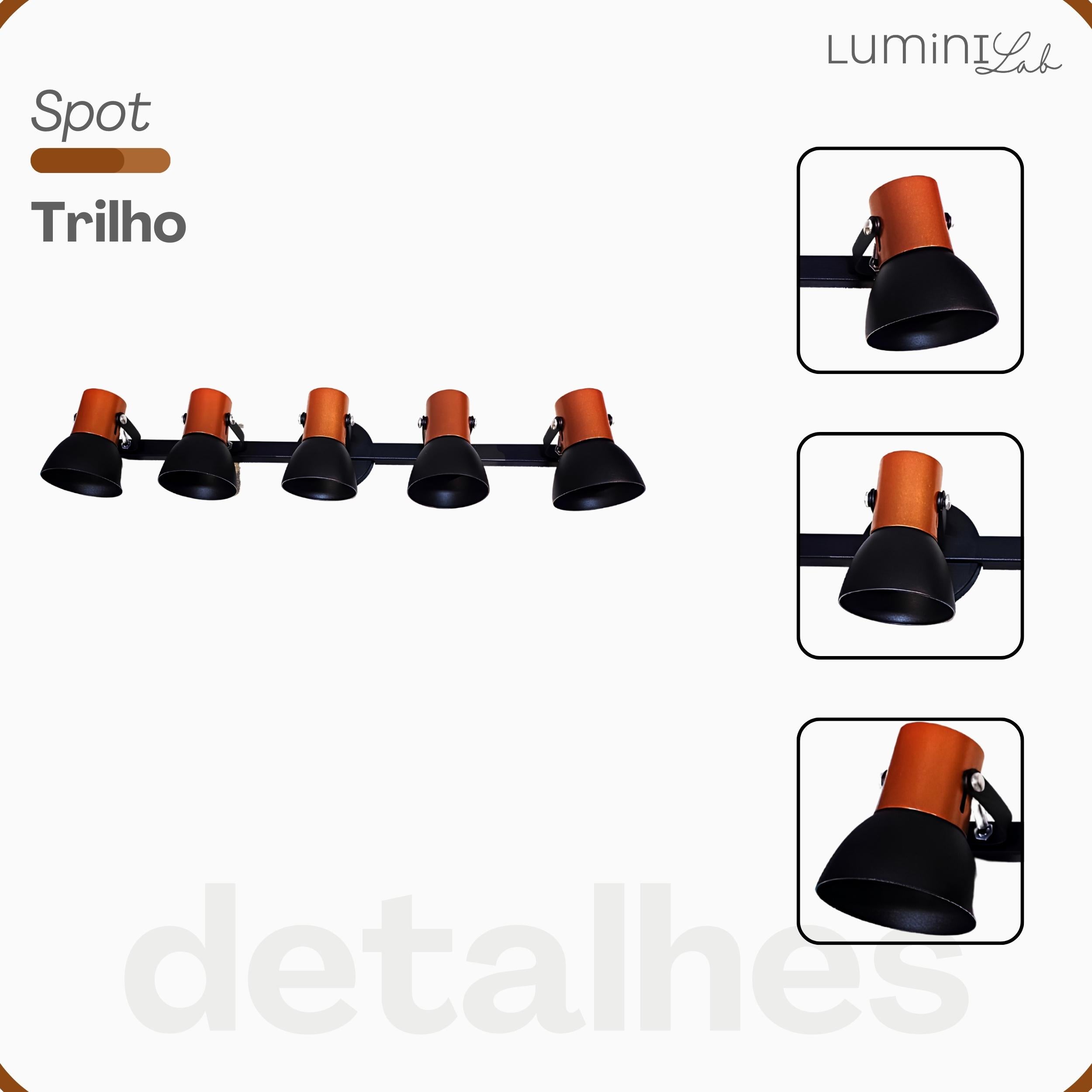 Spot Trilho Light Aluminio Teto E27 5 Luzes Lumini Lab
