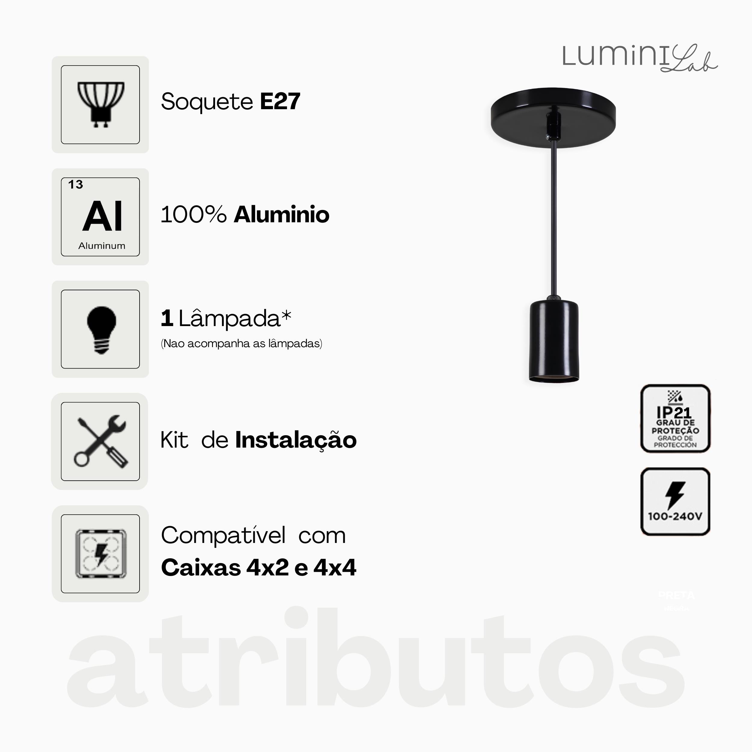 Pendente Copinho Aluminio Teto E27 1 Luz Lumini Lab