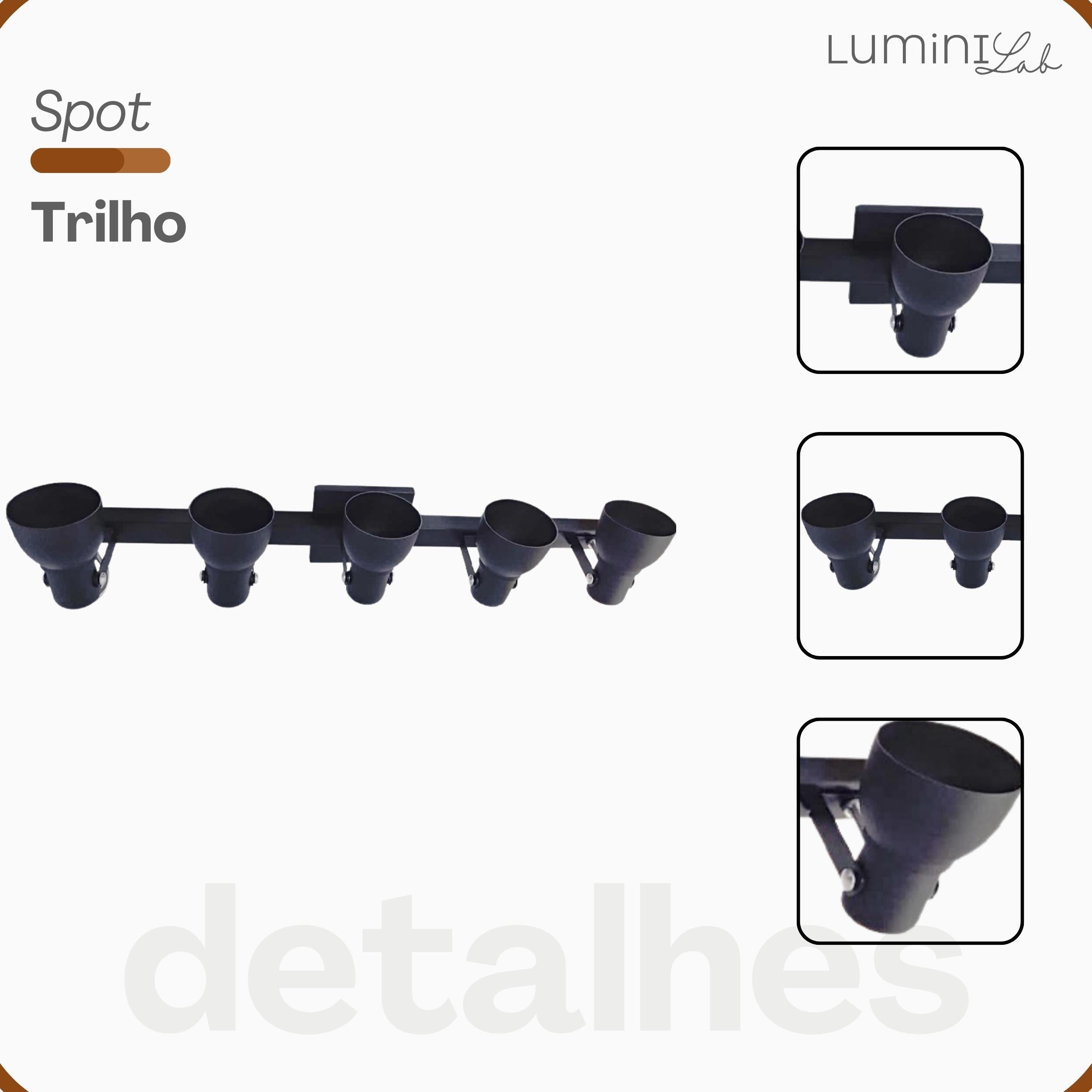 Spot Trilho Popular Aluminio Teto 5 Luzes E27 Bivolt Lumini Lab