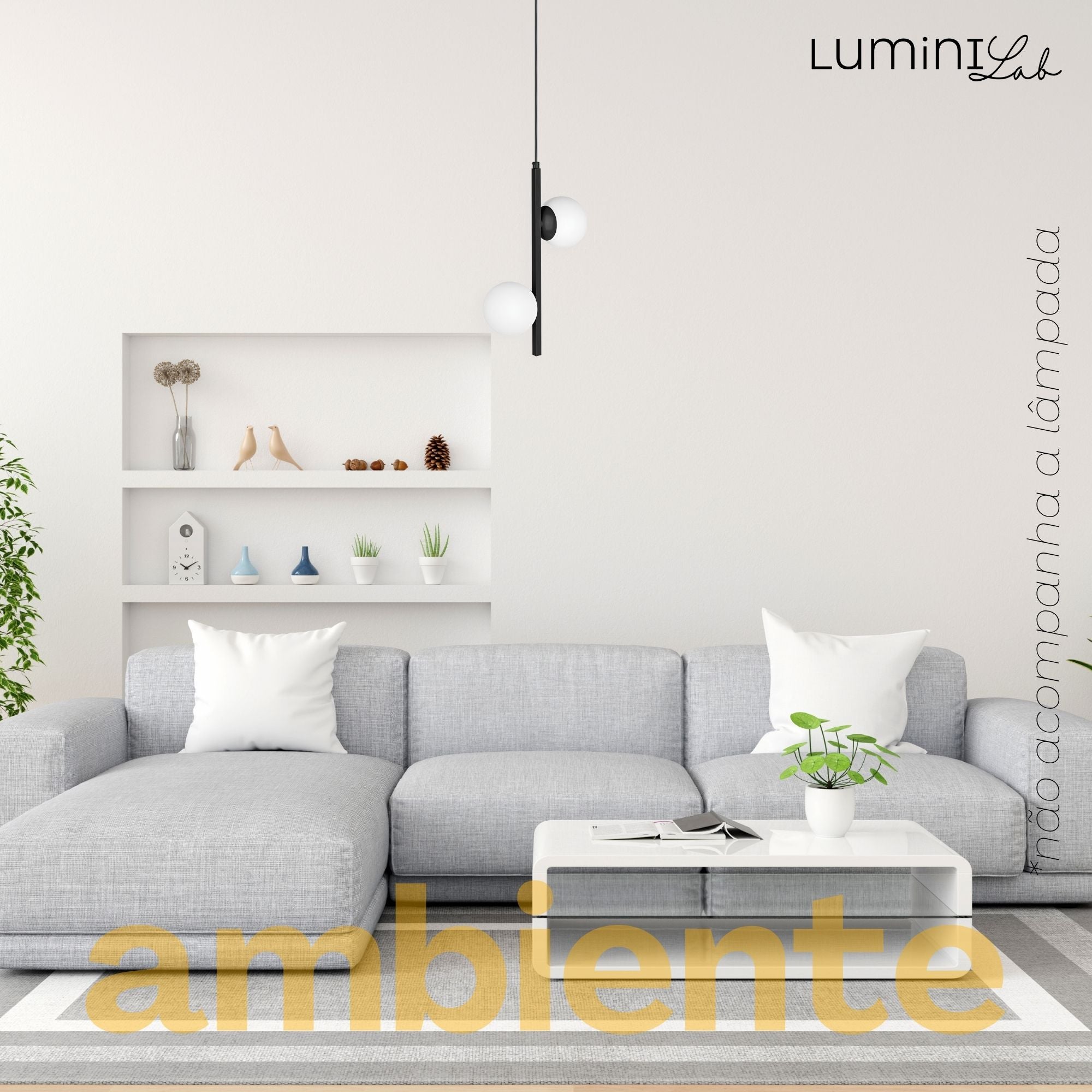 Pendente Bahrein Aluminio Teto Cabo 1 metro 2 Luzes G9 D12 Bivolt Lumini Lab