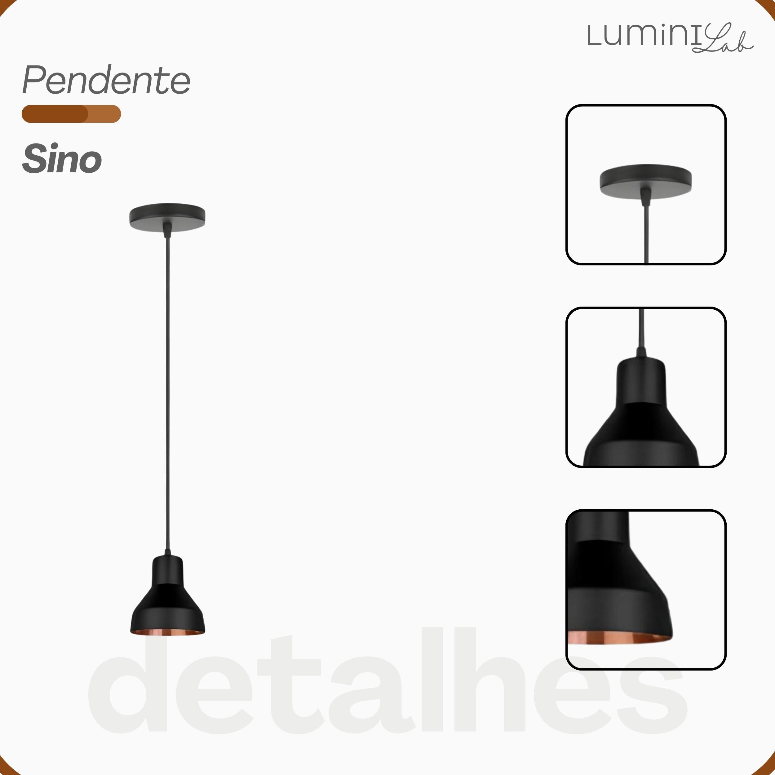 Pendente Sino Aluminio Teto E27 1 Luz Lumini Lab