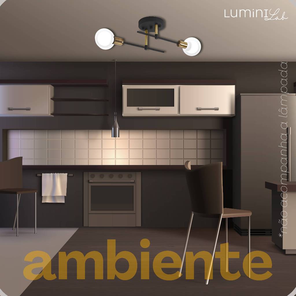 Plafon Naviano Aluminio Teto E27 2 Luzes Lumini Lab