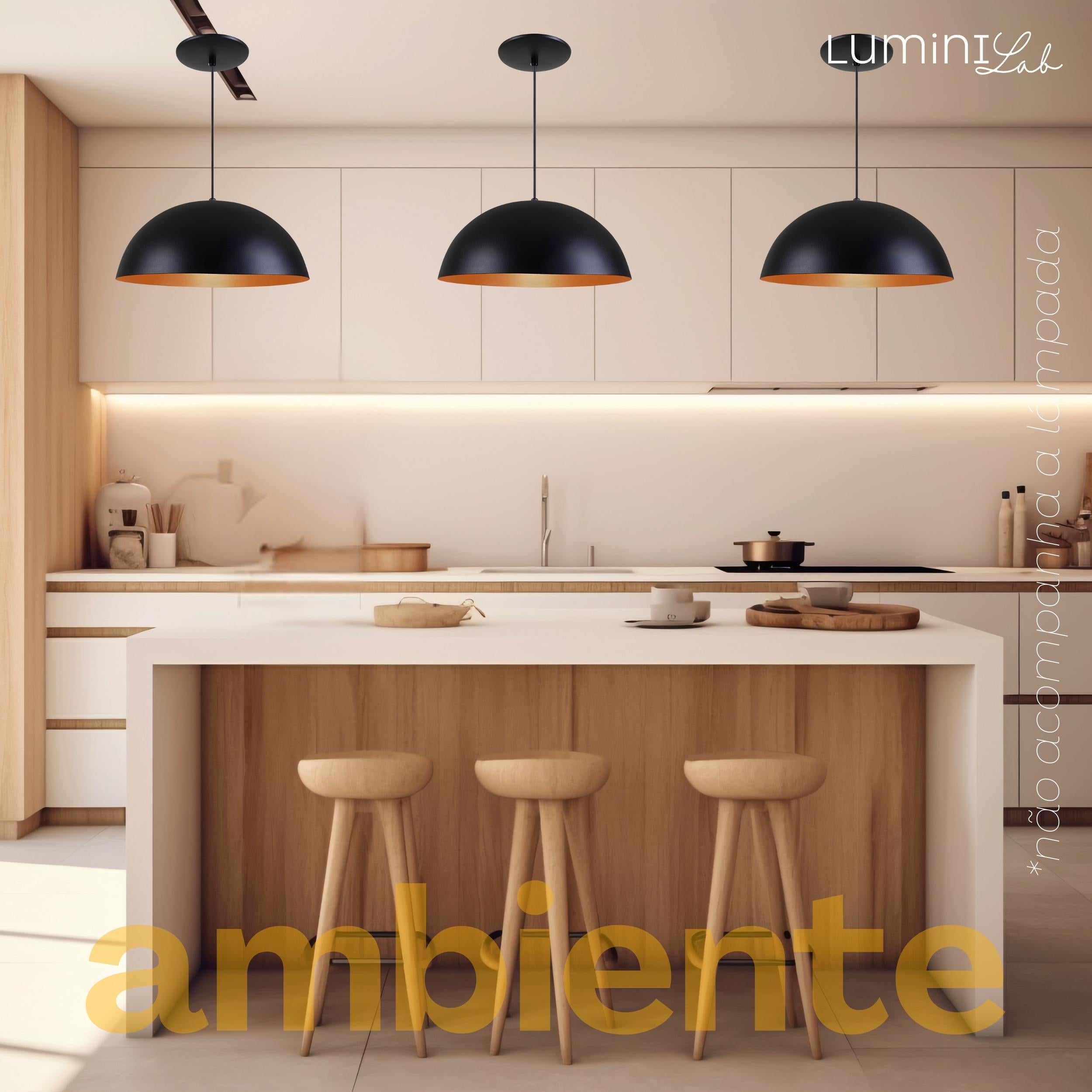 Pendente Meia Lua 38 Aluminio Teto Cabo 1 metro 1 Luz E27 Bivolt Lumini Lab