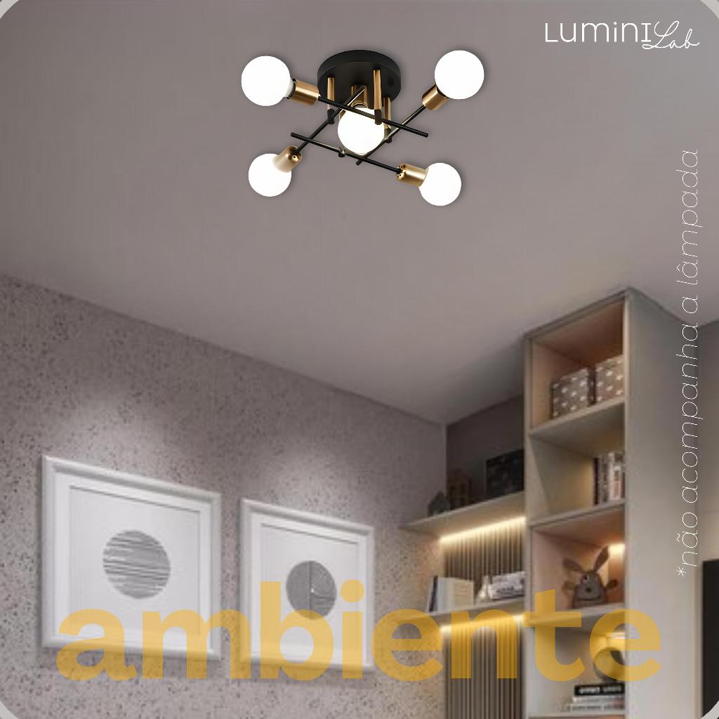 Plafon Central Aluminio Teto E27 5 Luzes Lumini Lab