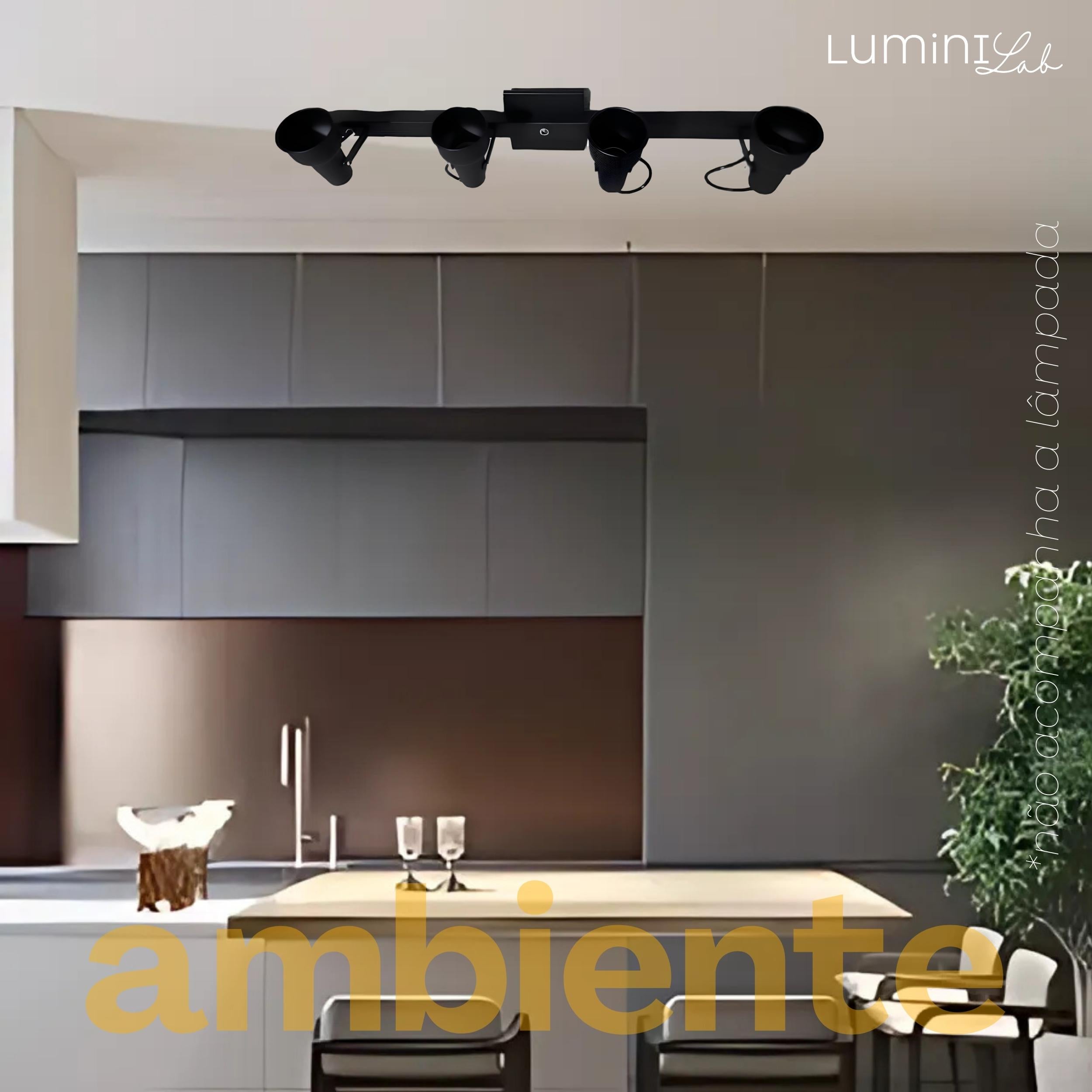 Spot Trilho PAR 20 Aluminio Teto 4 Luzes E27 Bivolt Lumini Lab
