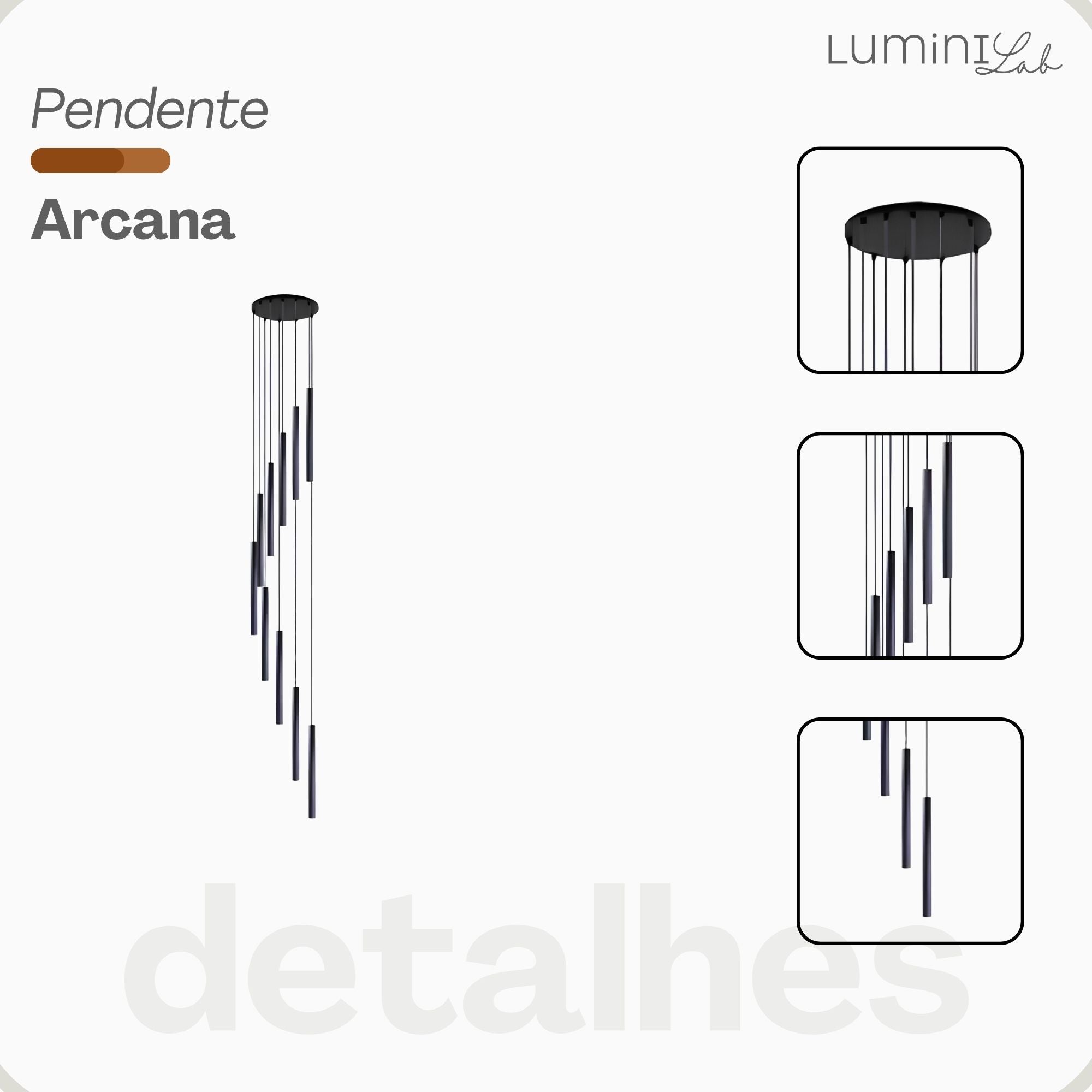 Pendente Arcana Aluminio Teto Cabo 1 metro 10 Luzes GU10 Bivolt Lumini Lab