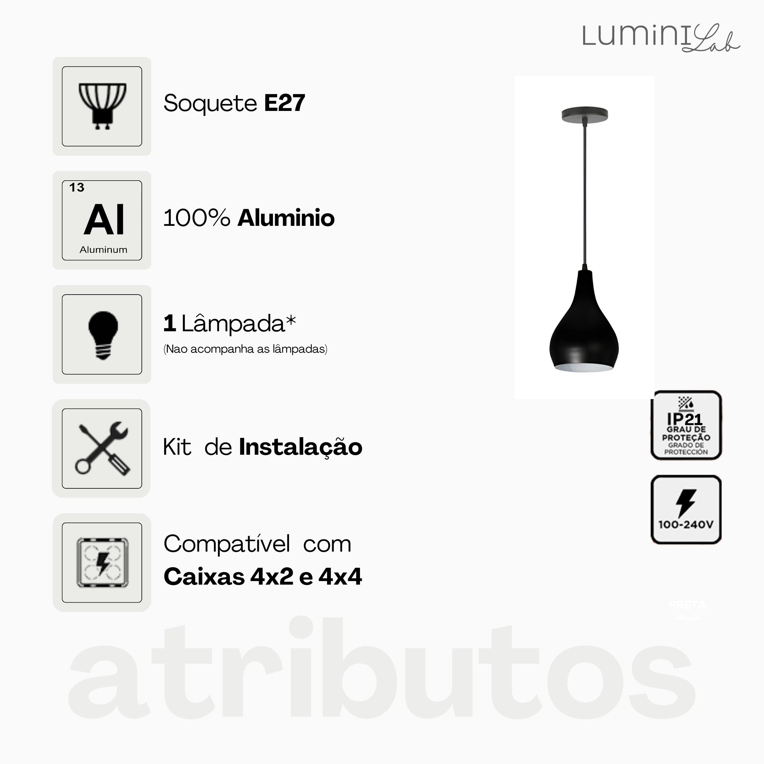 Pendente Nepal Aluminio Teto E27 1 Luz Lumini Lab