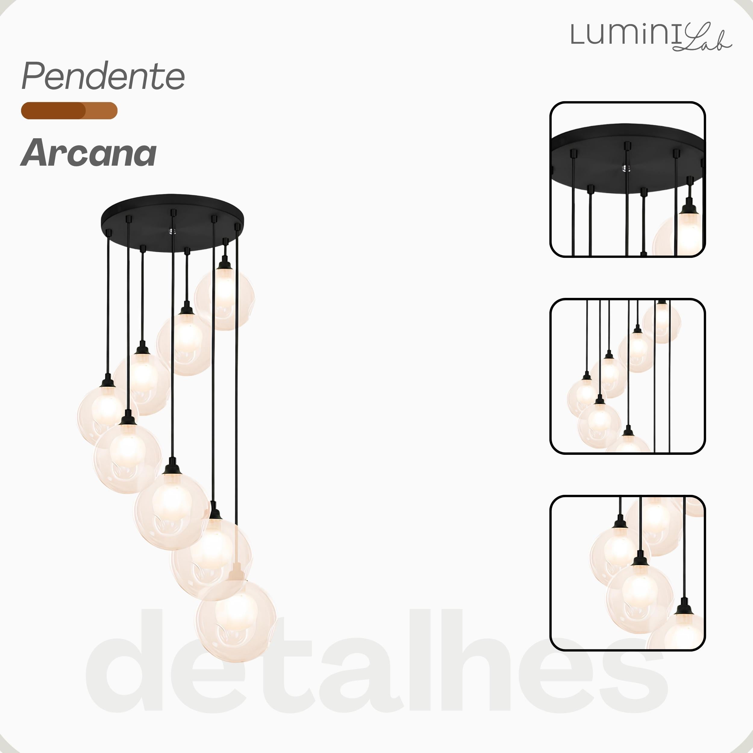 Pendente Arcana Aluminio Teto Cabo 1 metro 8 Luzes E27 Bivolt Lumini Lab