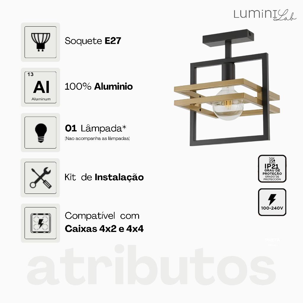 Plafon Moldura Aluminio Teto 1 Luz E27 Bivolt Lumini Lab