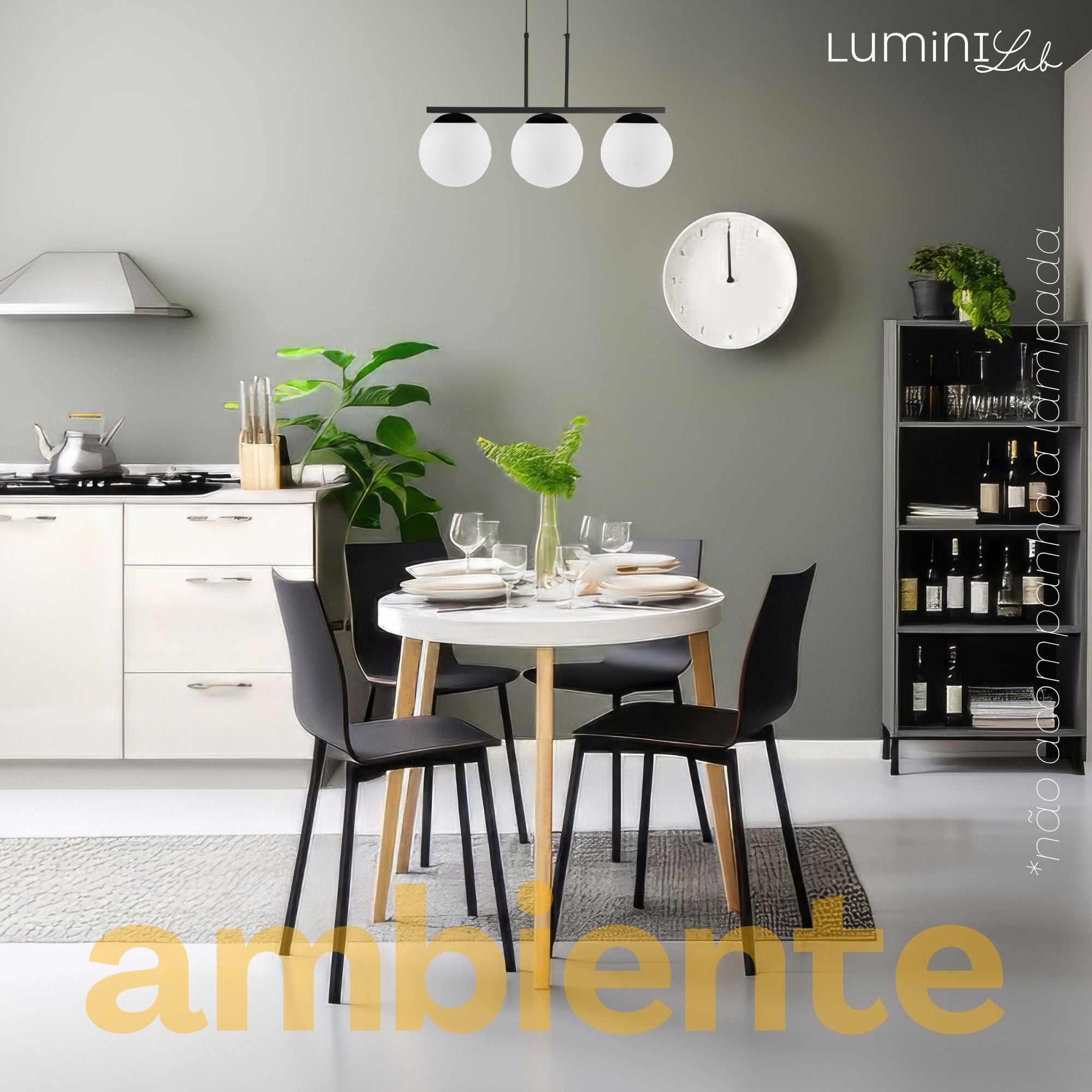 Pendente Hanover Aluminio D15 Teto E27 3 Luzes Lumini Lab