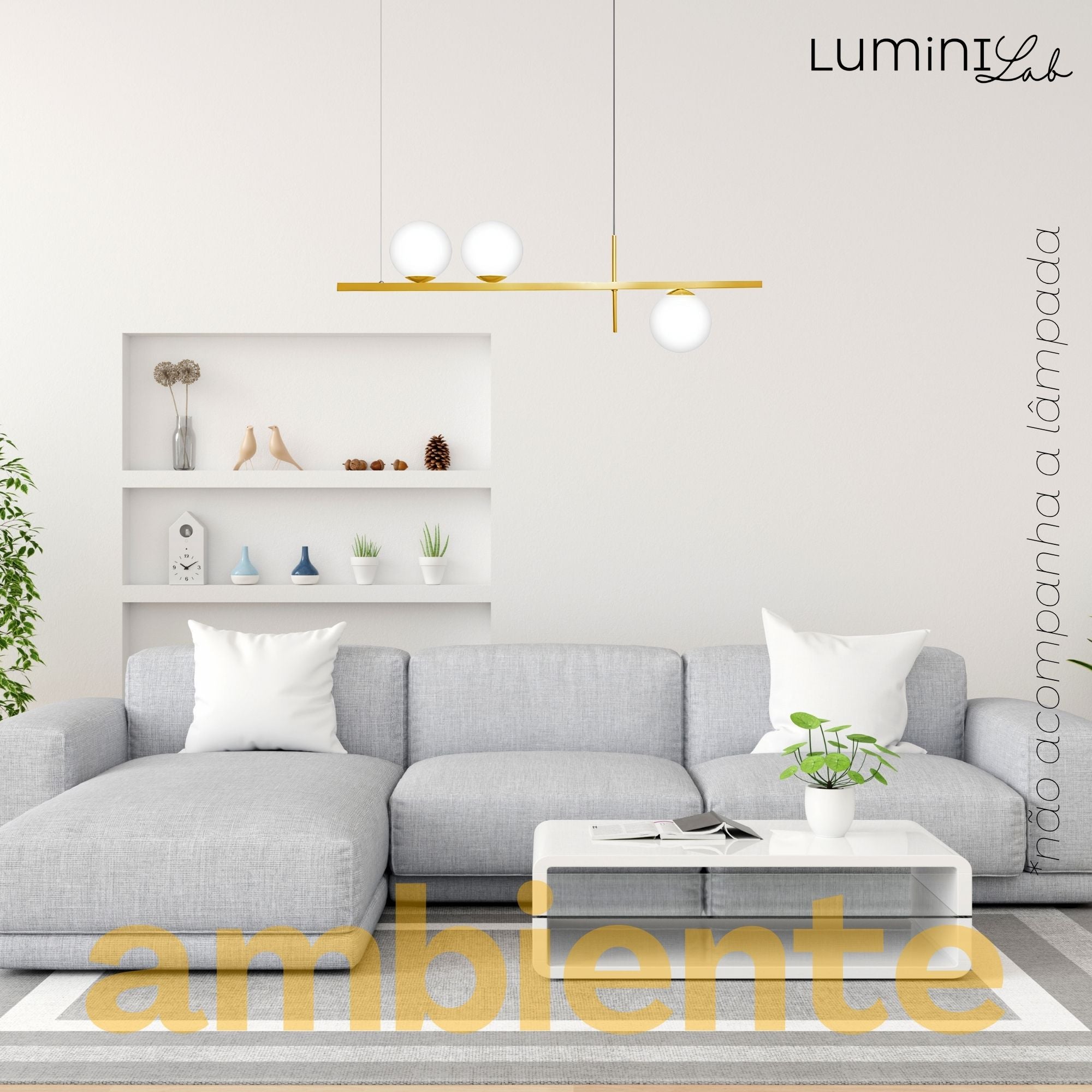 Pendente Linea Aluminio Teto Cabo 1 metro 3 Luzes G9 D12 Bivolt Lumini Lab