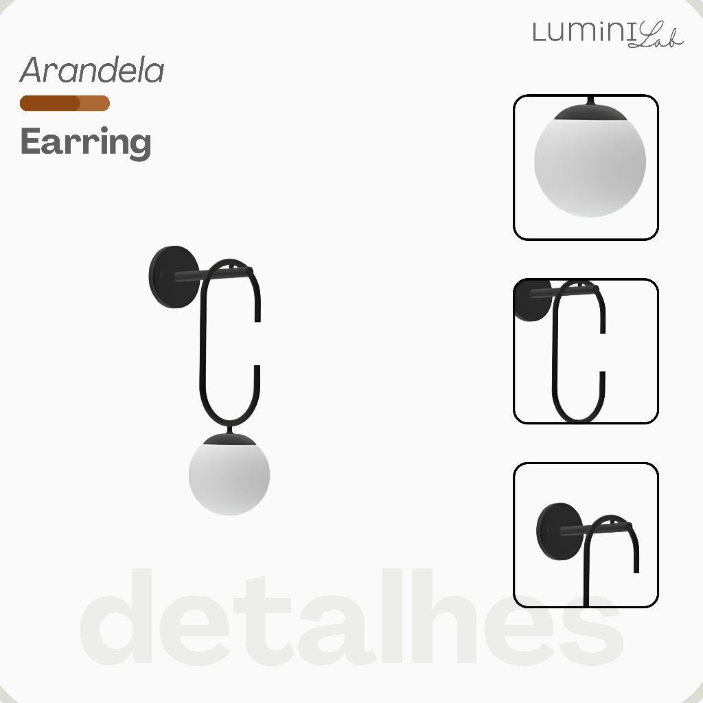 Arandela Earring Aluminio Parede 1 Luz G9 D12 Bivolt Lumini Lab