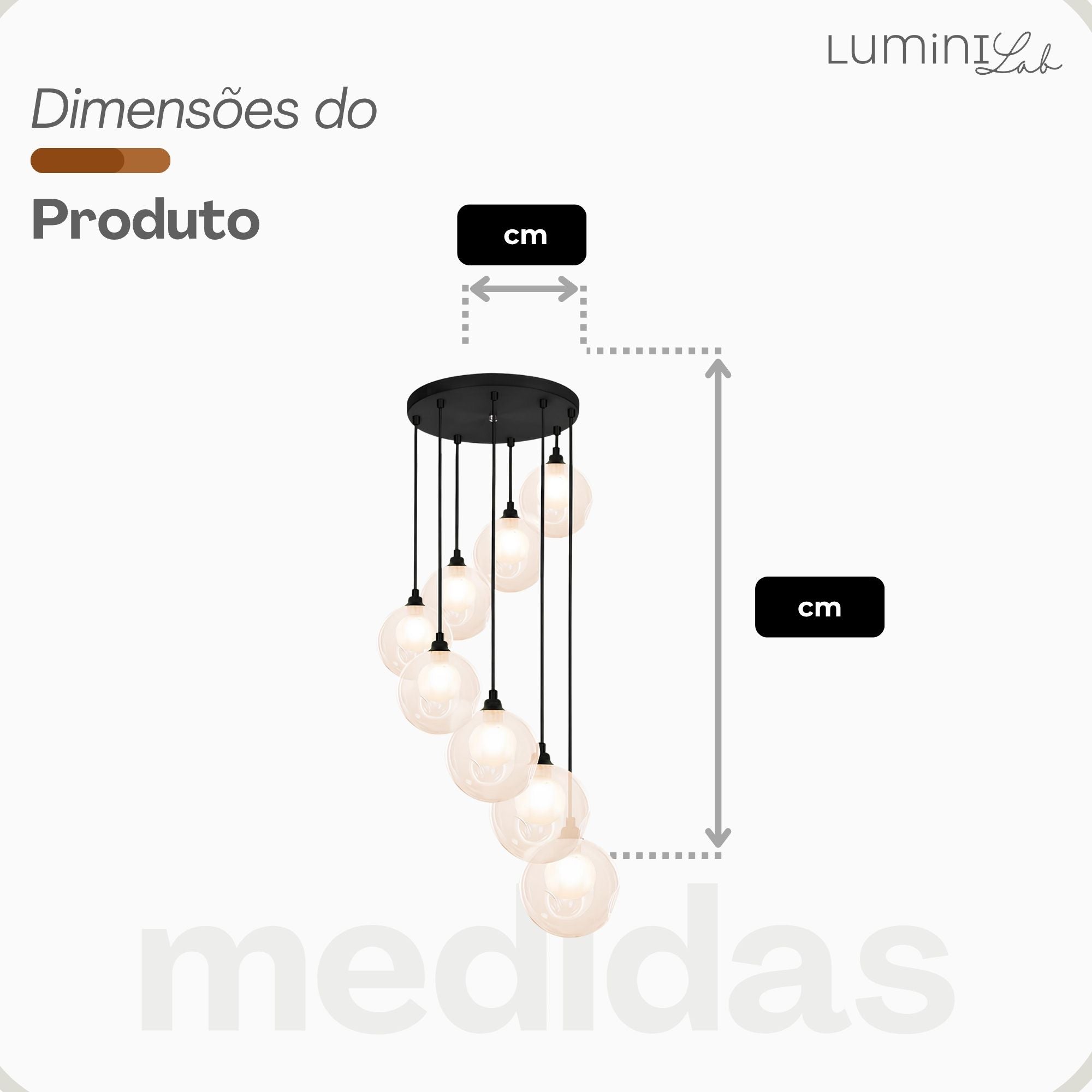 Pendente Arcana Aluminio Teto Cabo 1 metro 8 Luzes E27 Bivolt Lumini Lab