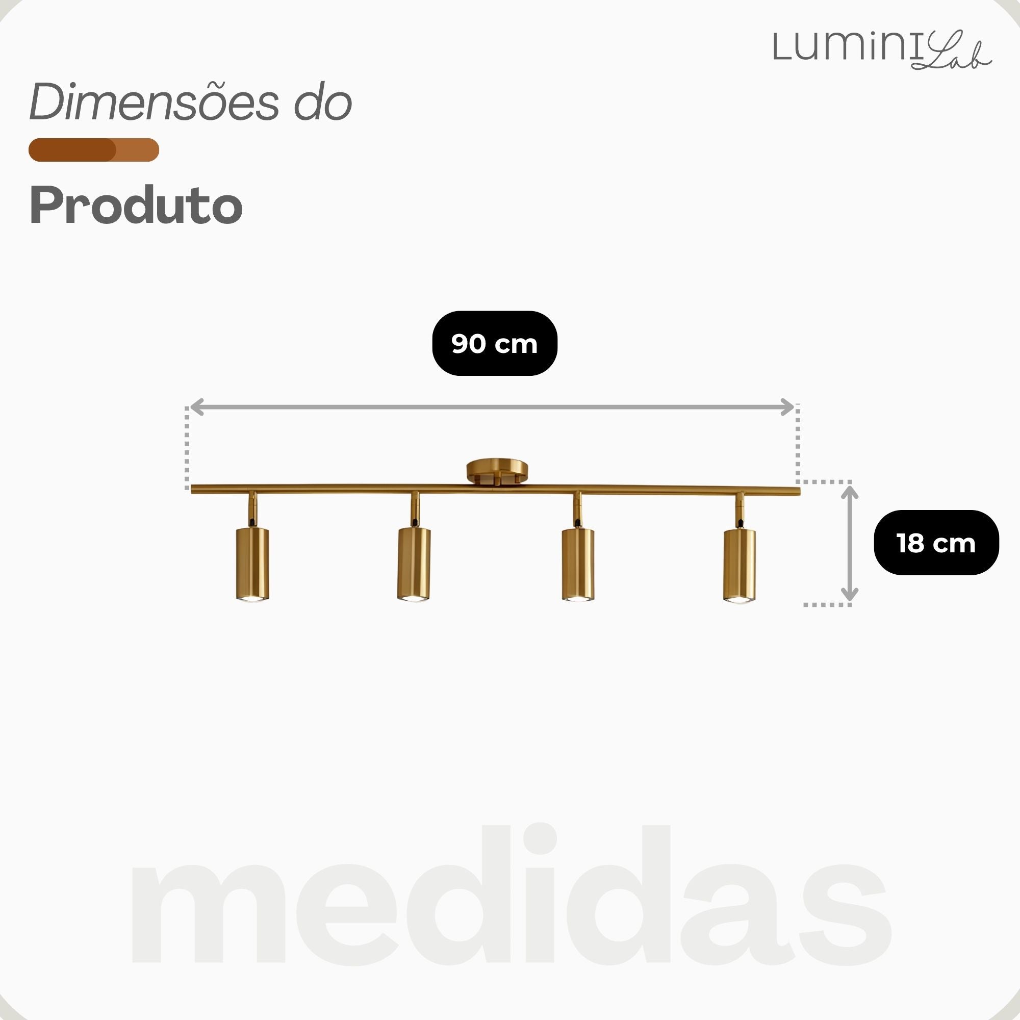 Spot Trilho Industrial Aluminio Teto 4 Luzes GU10 Bivolt Lumini Lab