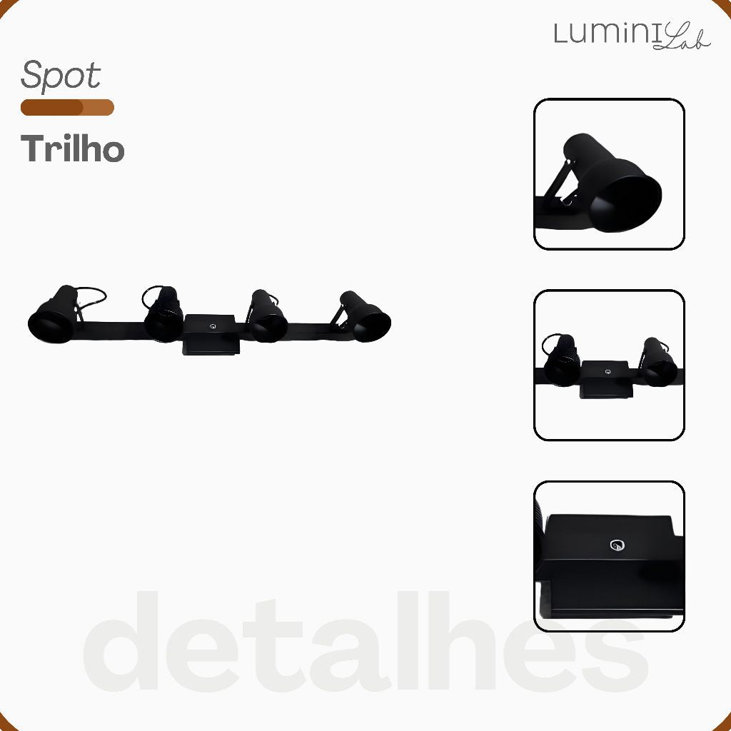 Spot Trilho PAR 20 Aluminio Teto 4 Luzes E27 Bivolt Lumini Lab