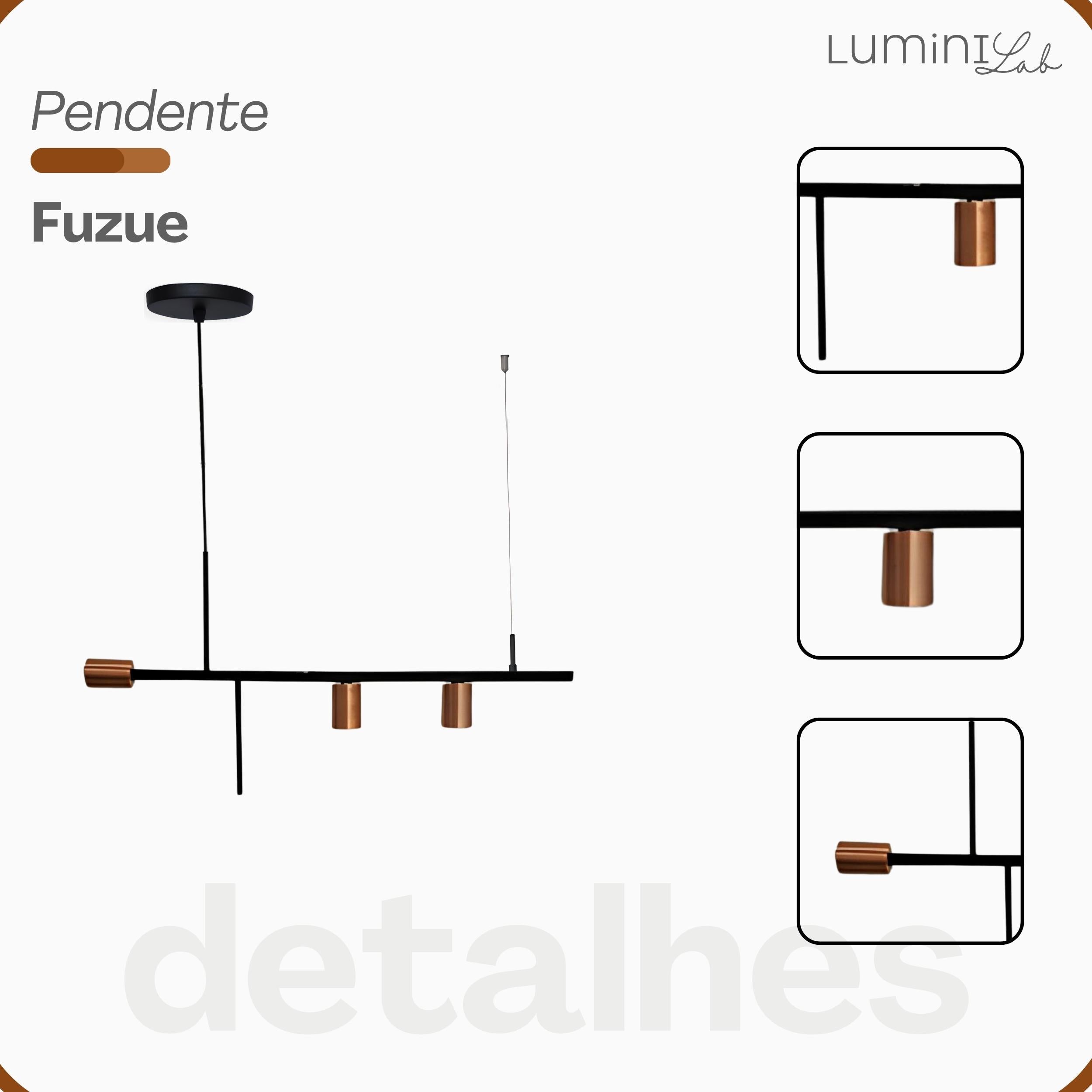Pendente Fuzue Aluminio Teto E27 3 Luzes Lumini Lab