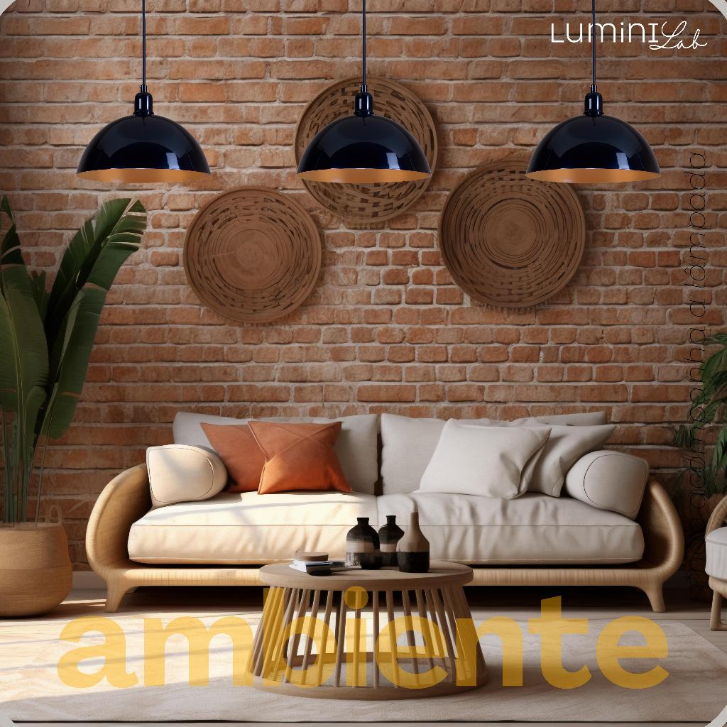 Pendente Meia Lua 24 Aluminio Teto Cabo 1 metro 1 Luz E27 Bivolt Lumini Lab